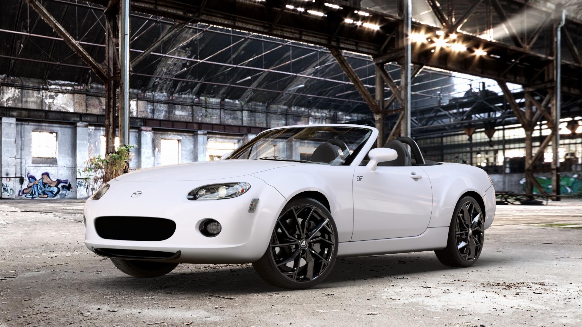 ALUTEC ADX.02 diamant-schwarz Felge mit Reifen in 18Zoll Winterfelge Alufelge auf weissem Mazda MX-5 III (NC) ⬇️ mit 15mm Tieferlegung ⬇️ Old Industrial Hall_max_4400mm_2024 Frontansicht_1