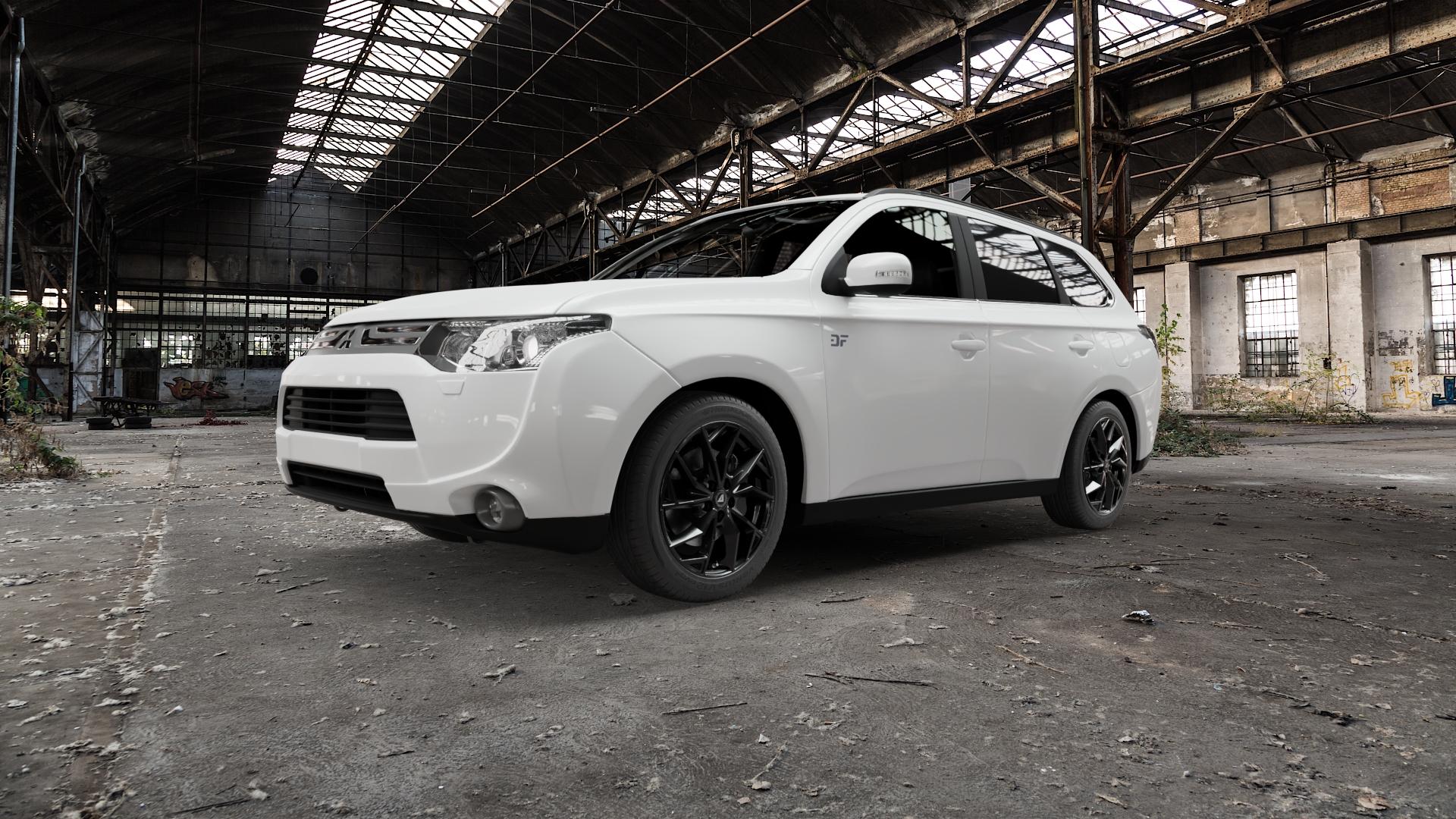 ALUTEC ADX.02 diamant-schwarz Felge mit Reifen in 18Zoll Winterfelge Alufelge auf weissem Mitsubishi Outlander III Typ CWO Facelift 15-> 18-> ⬇️ mit 15mm Tieferlegung ⬇️ Old Industrial Hall_max5000mm_2022 Frontansicht_1