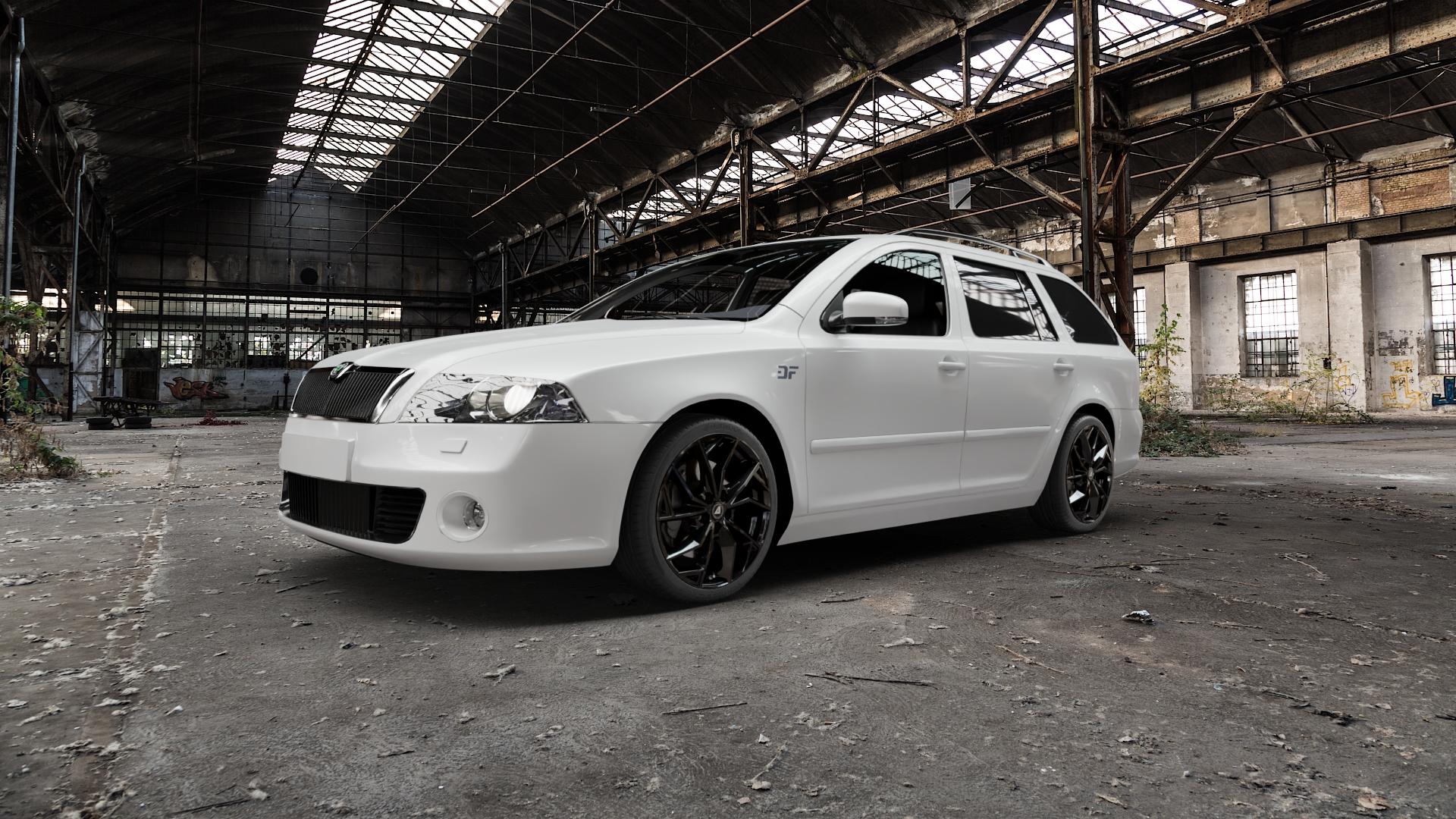 ALUTEC ADX.02 diamant-schwarz Felge mit Reifen in 18Zoll Winterfelge Alufelge auf weissem Skoda Octavia II Kombi Typ 1Z5 2,0l RS 147kW (200 PS) TDI 125kW (170 ⬇️ mit 15mm Tieferlegung ⬇️ Old Industrial Hall_max5000mm_2022 Frontansicht_1