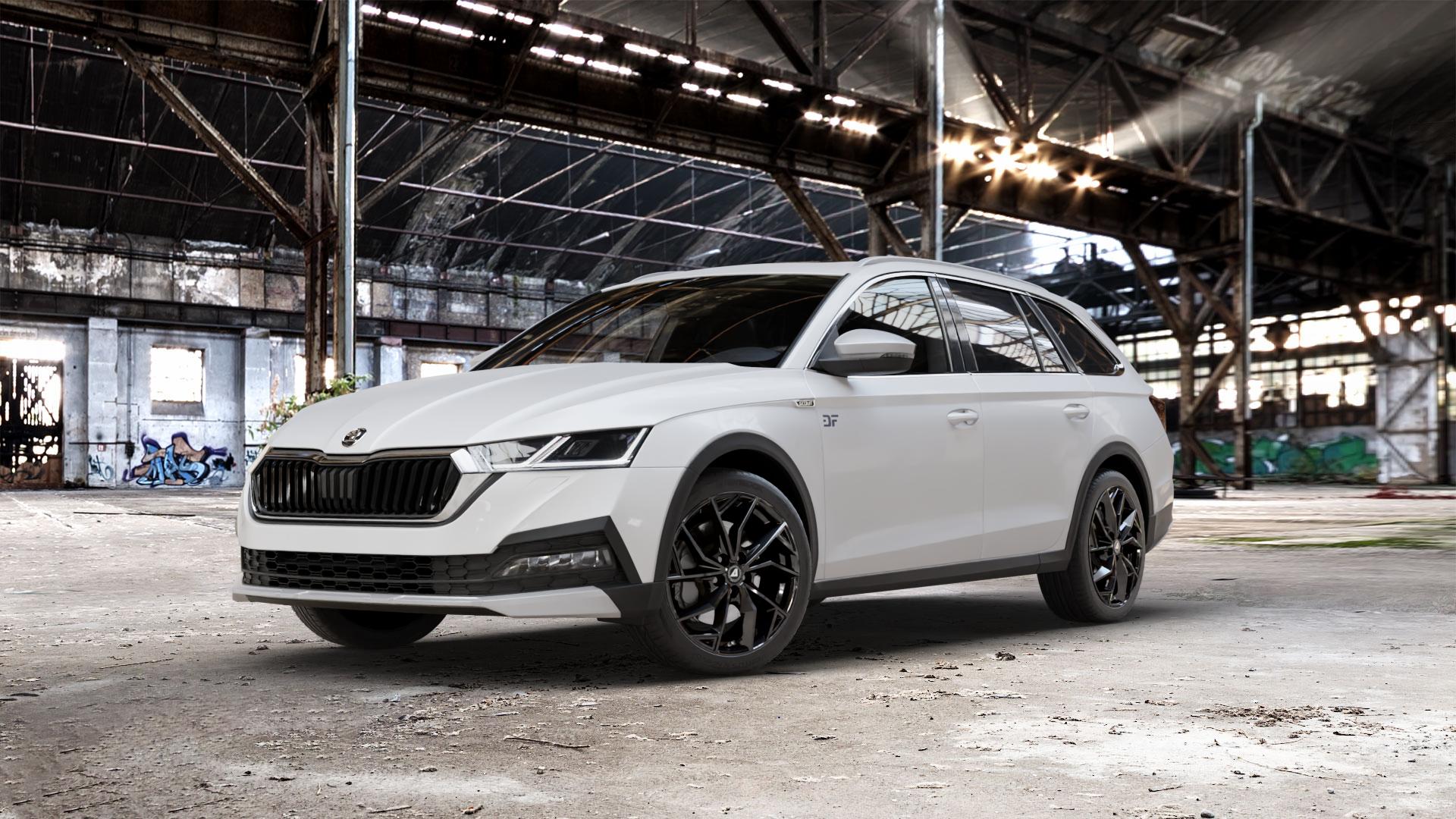 ALUTEC ADX.02 diamant-schwarz Felge mit Reifen in 18Zoll Winterfelge Alufelge auf weissem Skoda Octavia IV Scout Typ NX ⬇️ mit 15mm Tieferlegung ⬇️ Old Industrial Hall_max_5300mm_2024 Frontansicht_1