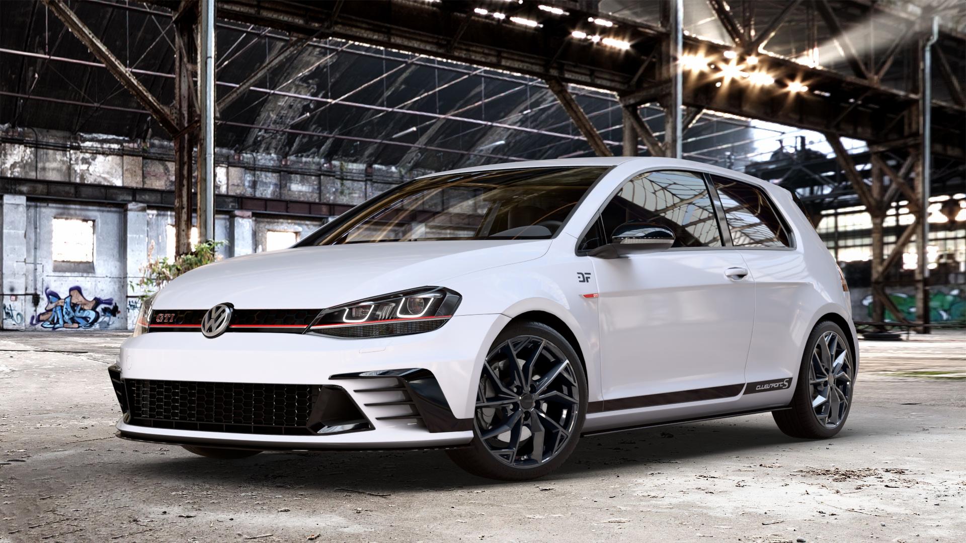ALUTEC ADX.02 diamant-schwarz Felge mit Reifen in 18Zoll Winterfelge Alufelge auf weissem unilack Volkswagen (VW) Golf 7 2,0l GTI Clubsport 195kW (265 PS) S 228kW (310 Facelift TCR 213kW (290 ⬇️ mit 15mm Tieferlegung ⬇️ Old Industrial Hall_max_4400mm_2024 Frontansicht_1