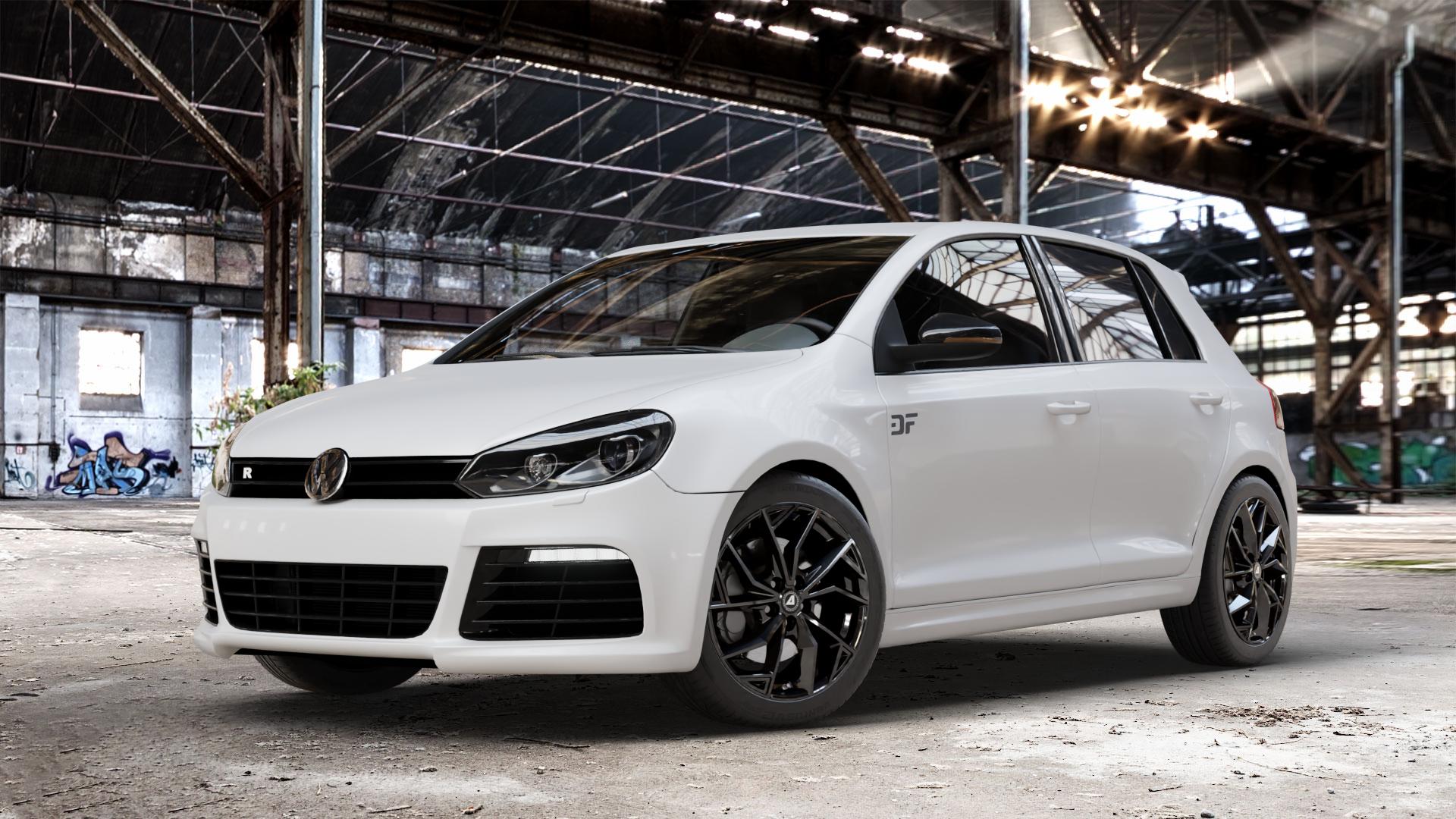 ALUTEC ADX.02 diamant-schwarz Felge mit Reifen in 18Zoll Winterfelge Alufelge auf weissem Volkswagen (VW) Golf 6 2,0l Turbo R 4motion 199kW (271 PS) ⬇️ mit 15mm Tieferlegung ⬇️ Old Industrial Hall_max_4400mm_2024 Frontansicht_1