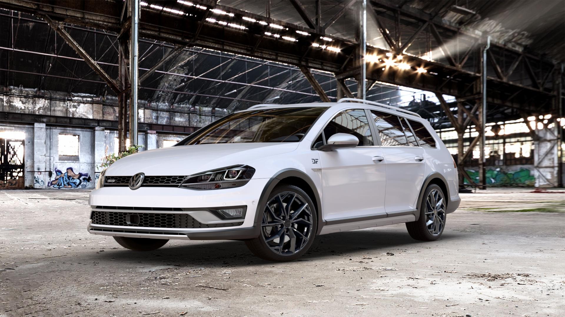 ALUTEC ADX.02 diamant-schwarz Felge mit Reifen in 18Zoll Winterfelge Alufelge auf weissem Volkswagen (VW) Golf 7 Alltrack 1,6l TDI 4Motion 81kW (110 PS) 2,0l 110kW (150 1,8l TSI 132kW (179 ⬇️ mit 15mm Tieferlegung ⬇️ Old Industrial Hall_max_5300mm_2024 Frontansicht_1