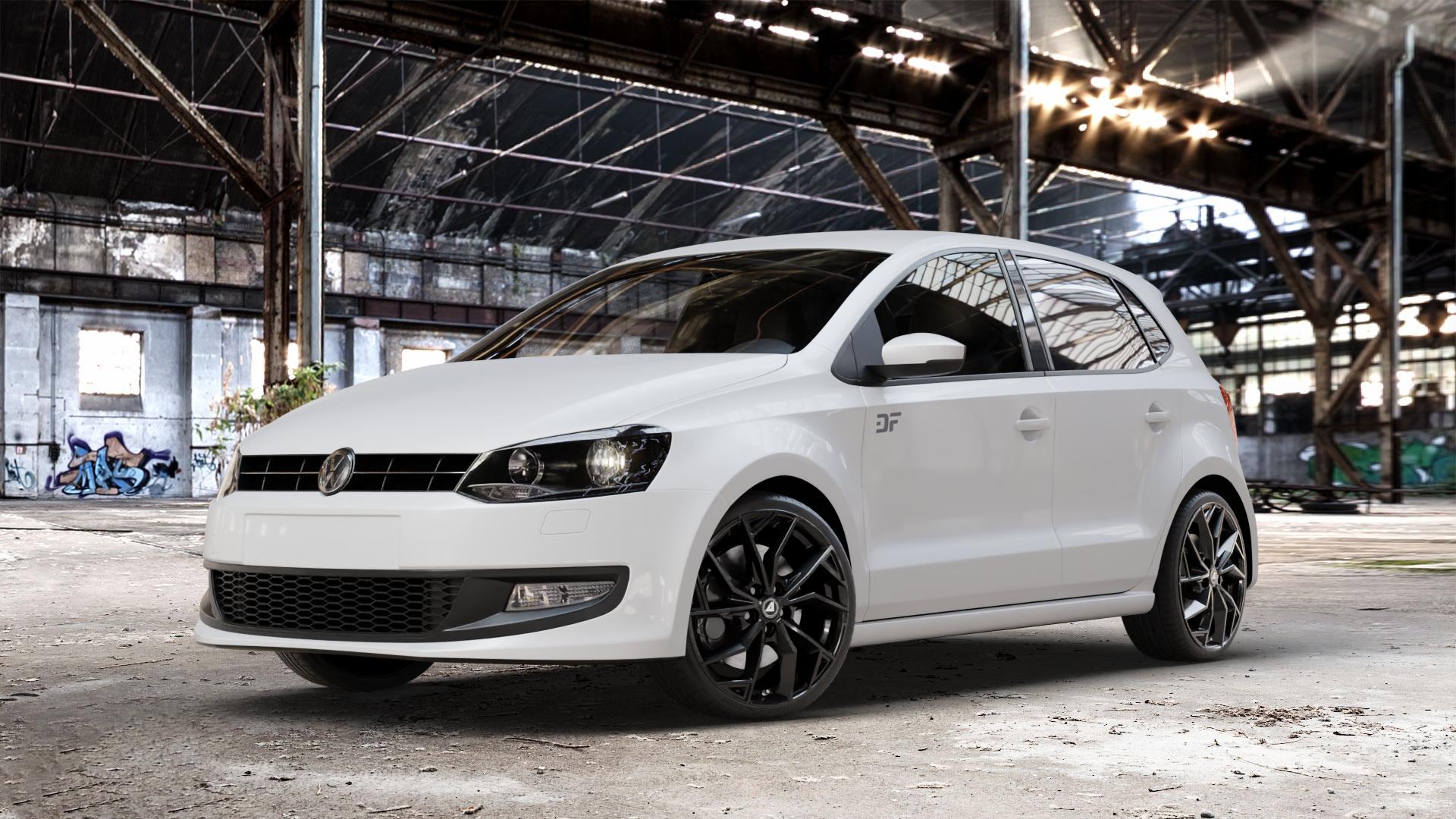 ALUTEC ADX.02 diamant-schwarz Felge mit Reifen in 18Zoll Winterfelge Alufelge auf weissem Volkswagen (VW) Polo V Typ 6R ⬇️ mit 15mm Tieferlegung ⬇️ Old Industrial Hall_max_4400mm_2024 Frontansicht_1