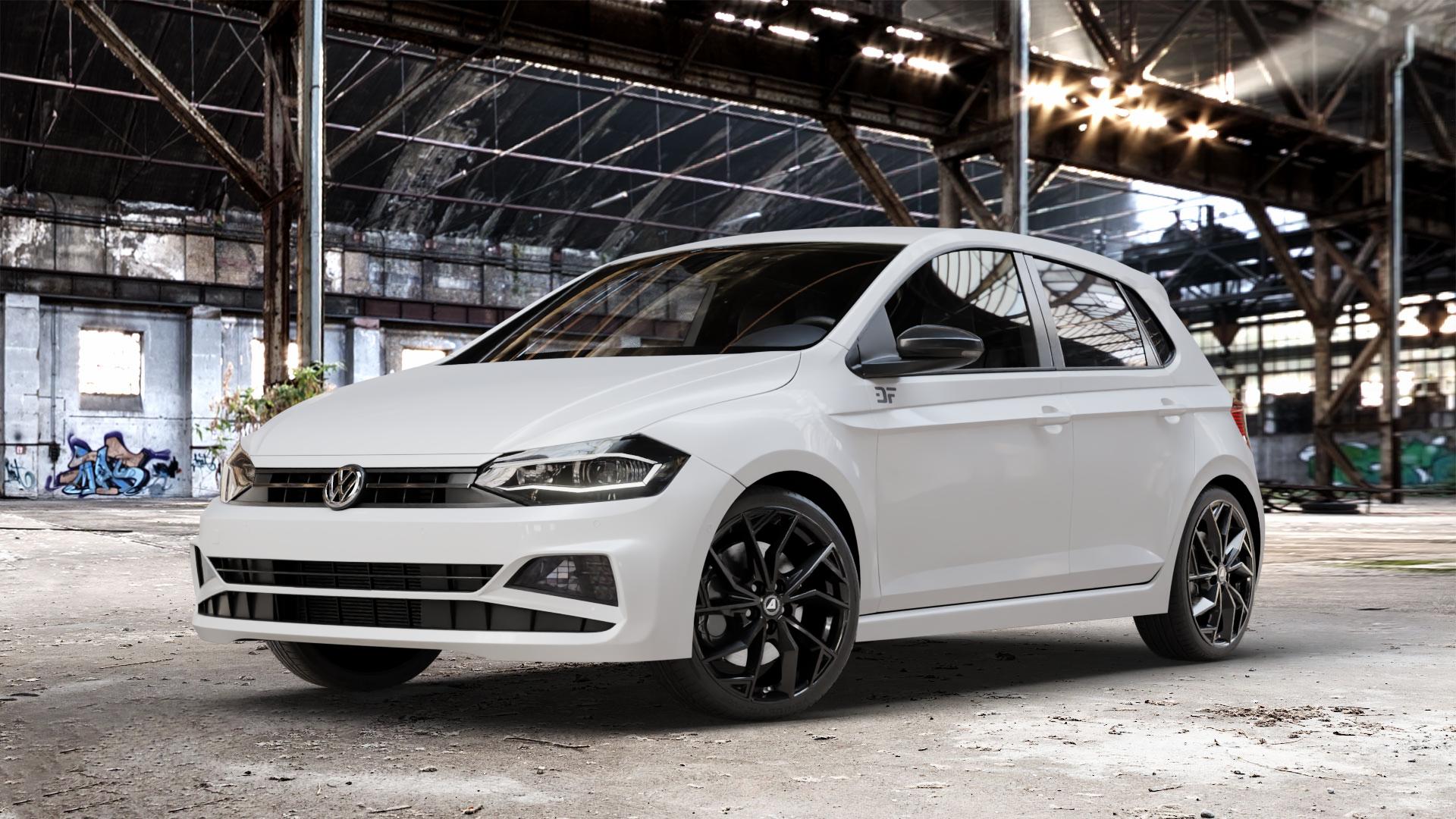ALUTEC ADX.02 diamant-schwarz Felge mit Reifen in 18Zoll Winterfelge Alufelge auf weissem Volkswagen (VW) Polo VI Typ AW ⬇️ mit 15mm Tieferlegung ⬇️ Old Industrial Hall_max_4400mm_2024 Frontansicht_1