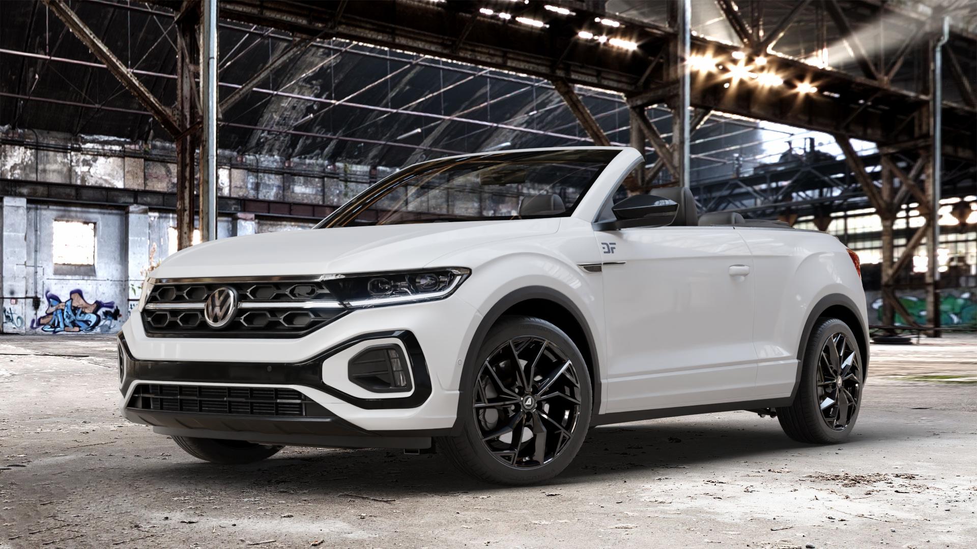 ALUTEC ADX.02 diamant-schwarz Felge mit Reifen in 18Zoll Winterfelge Alufelge auf weissem Volkswagen (VW) T-Roc Cabrio Facelift ⬇️ mit 15mm Tieferlegung ⬇️ Old Industrial Hall_max_4400mm_2024 Frontansicht_1