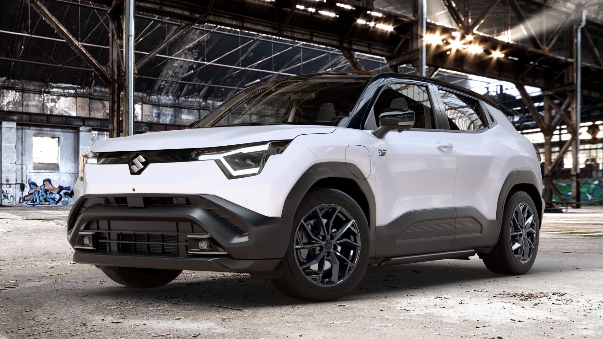 ALUTEC ADX.02 diamant-schwarz Felge mit Reifen in 18Zoll Winterfelge Alufelge auf weissen Suzuki Vitara Typ AP ⬇️ mit 15mm Tieferlegung ⬇️ Old Industrial Hall_max_4400mm_2024 Frontansicht_1