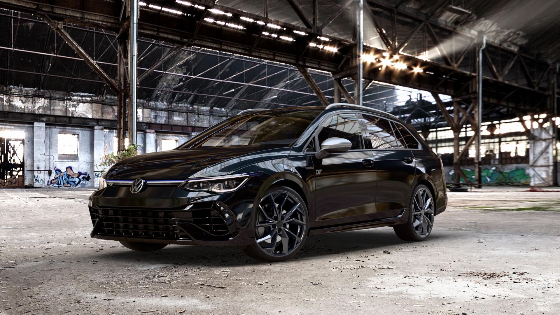 ALUTEC ADX.02 diamant-schwarz Felge mit Reifen in 19Zoll Winterfelge Alufelge auf metallic schwarzem Volkswagen (VW) Golf 8 Variant 2,0l R 4Motion 235kW (320 PS) ⬇️ mit 15mm Tieferlegung ⬇️ Old Industrial Hall_max_5300mm_2024 Frontansicht_1