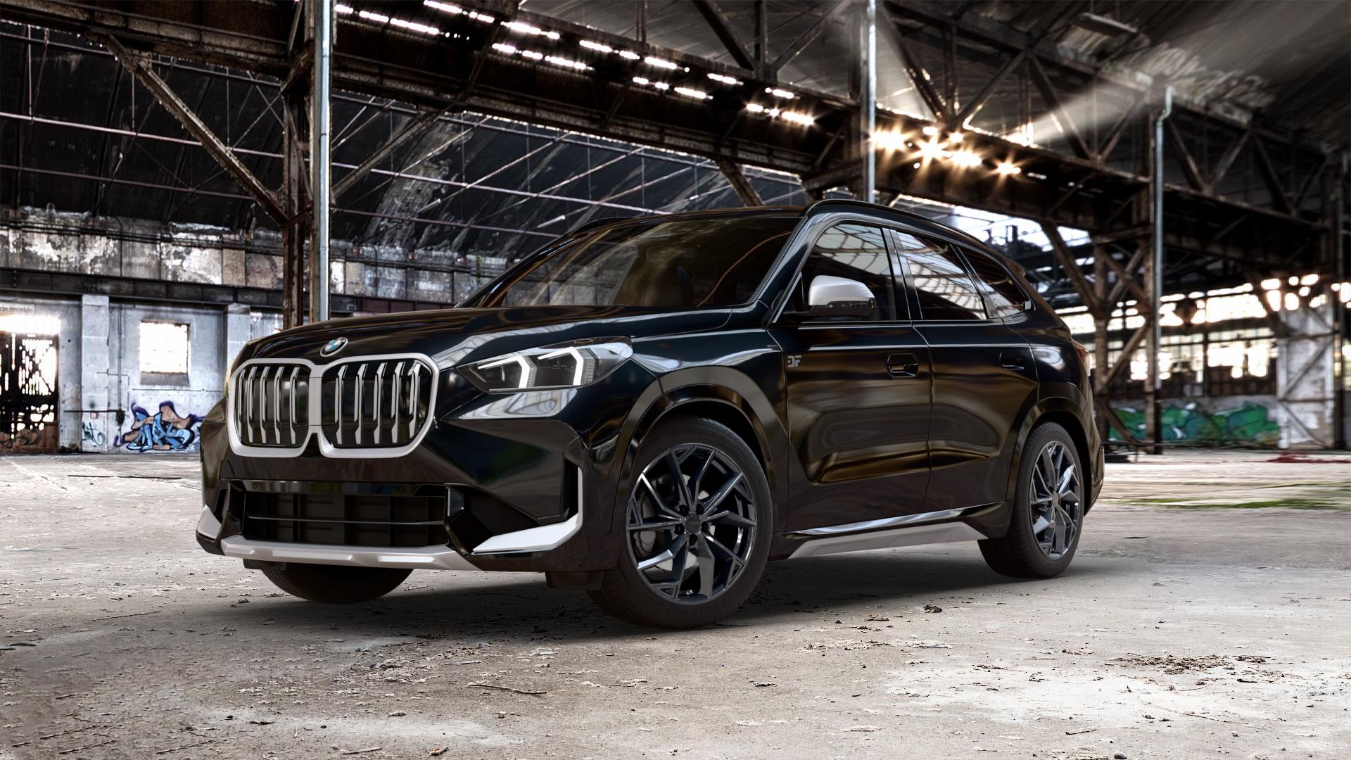 ALUTEC ADX.02 diamant-schwarz Felge mit Reifen in 19Zoll Winterfelge Alufelge auf schwarzem metallic BMW X1 Typ U11 (U1X) ⬇️ mit 15mm Tieferlegung ⬇️ Old Industrial Hall_max_5300mm_2024 Frontansicht_1