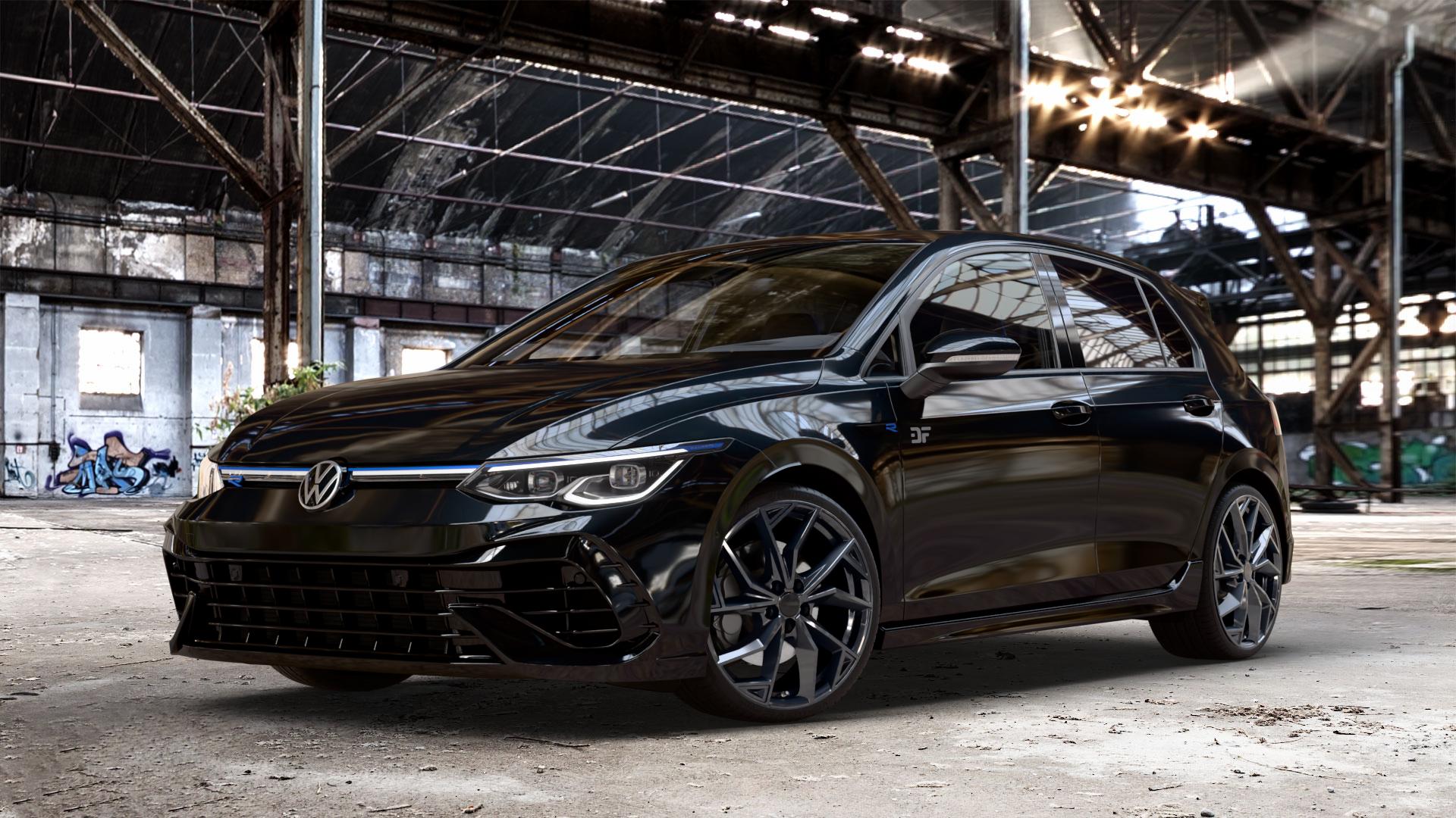 ALUTEC ADX.02 diamant-schwarz Felge mit Reifen in 19Zoll Winterfelge Alufelge auf schwarzem metallic Volkswagen (VW) Golf 8 2,0l R 4Motion 235kW (320 PS) 245kW 20 Years (333 ⬇️ mit 15mm Tieferlegung ⬇️ Old Industrial Hall_max_4400mm_2024 Frontansicht_1