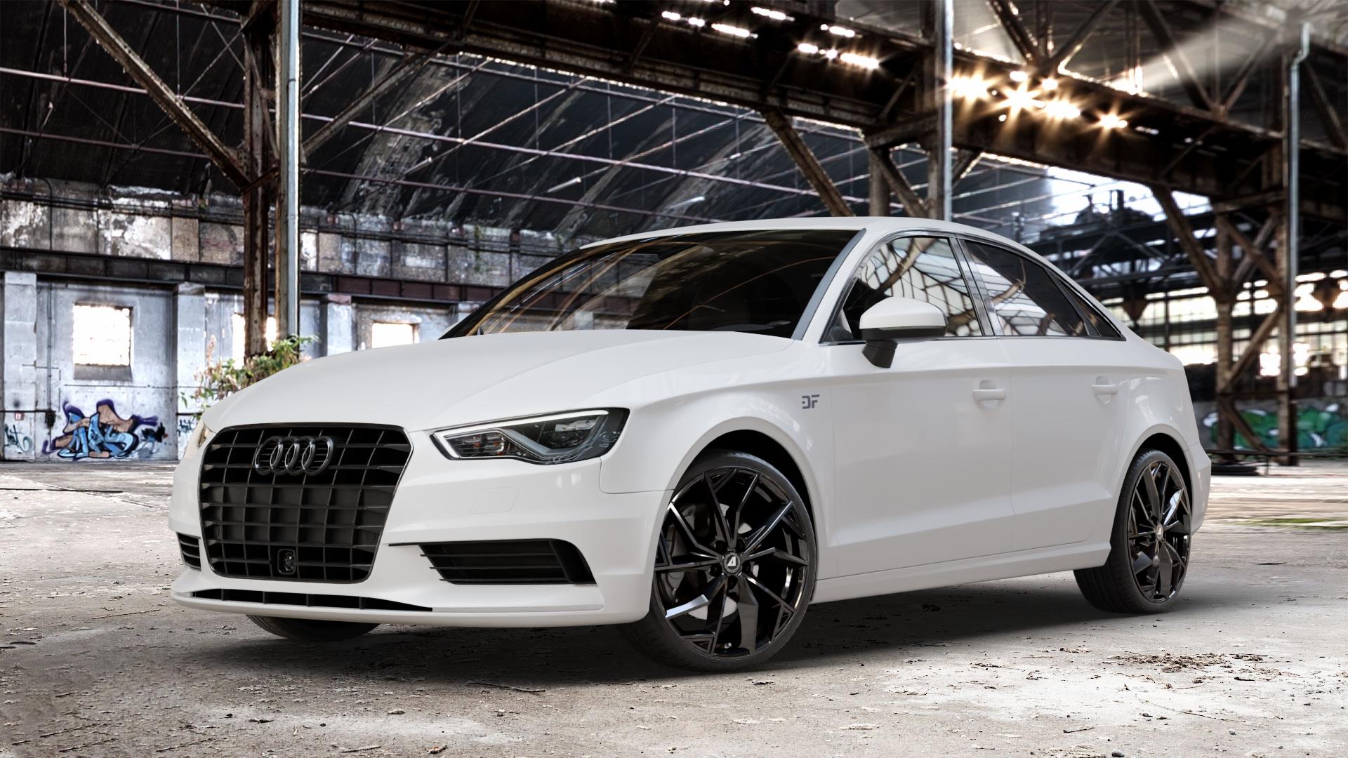 ALUTEC ADX.02 diamant-schwarz Felge mit Reifen in 19Zoll Winterfelge Alufelge auf weissem Audi A3 Typ 8V (Limousine) ⬇️ mit 15mm Tieferlegung ⬇️ Old Industrial Hall_max_4400mm_2024 Frontansicht_1