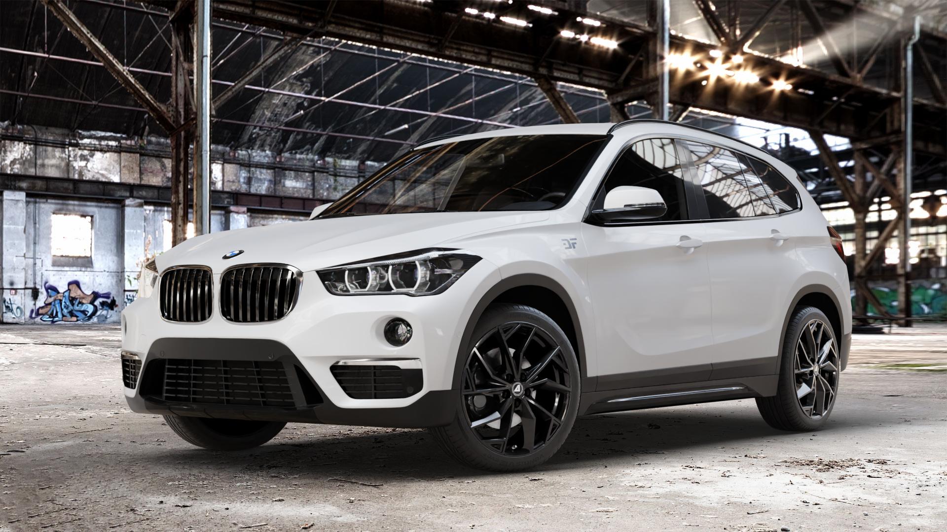 ALUTEC ADX.02 diamant-schwarz Felge mit Reifen in 19Zoll Winterfelge Alufelge auf weissem BMW X1 Typ F48 (UKL-L) (F1X) ⬇️ mit 15mm Tieferlegung ⬇️ Old Industrial Hall_max_4400mm_2024 Frontansicht_1