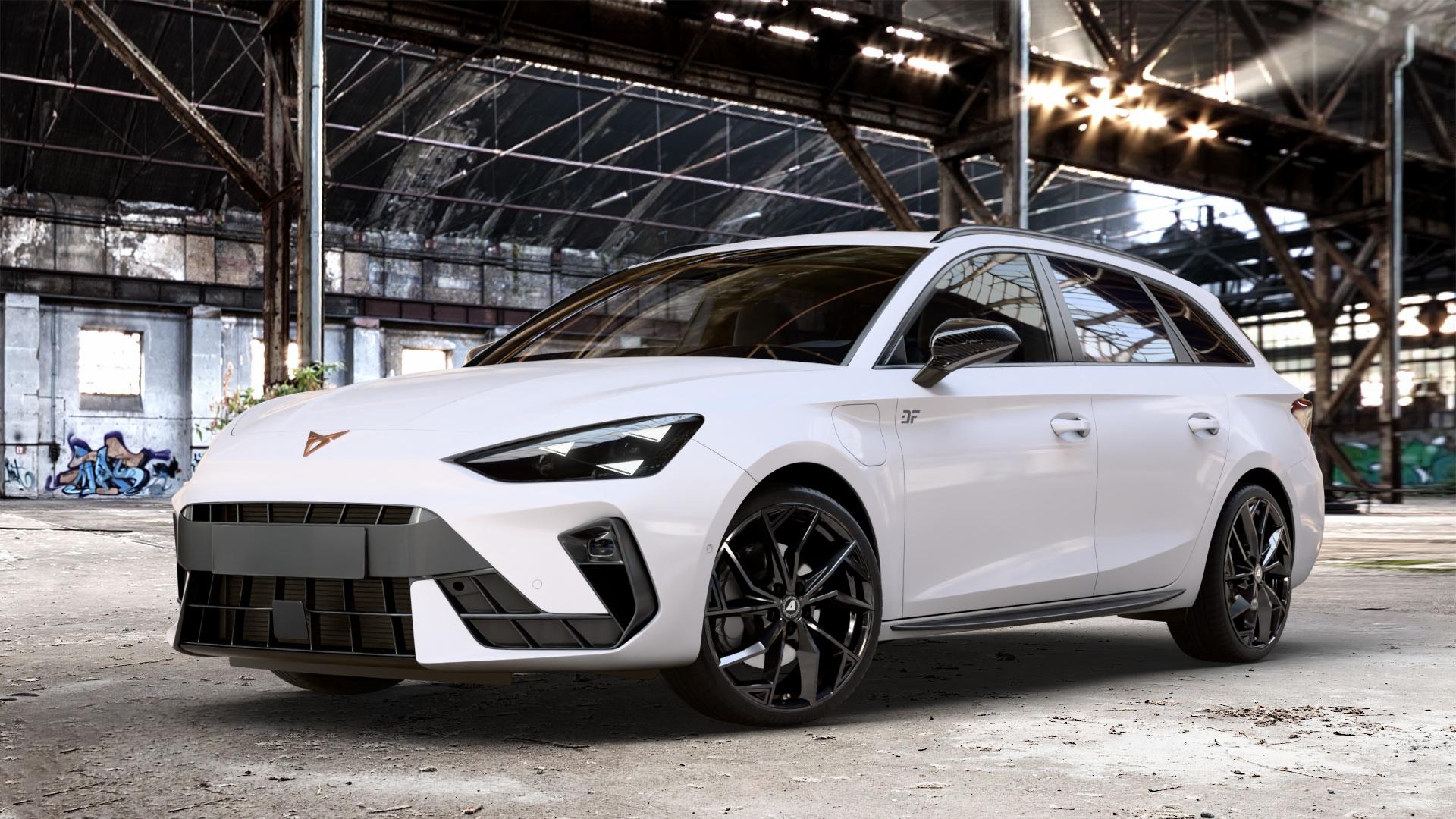 ALUTEC ADX.02 diamant-schwarz Felge mit Reifen in 19Zoll Winterfelge Alufelge auf weissem Cupra Leon Typ KL ST Facelift ⬇️ mit 15mm Tieferlegung ⬇️ Old Industrial Hall_max_4400mm_2024 Frontansicht_1