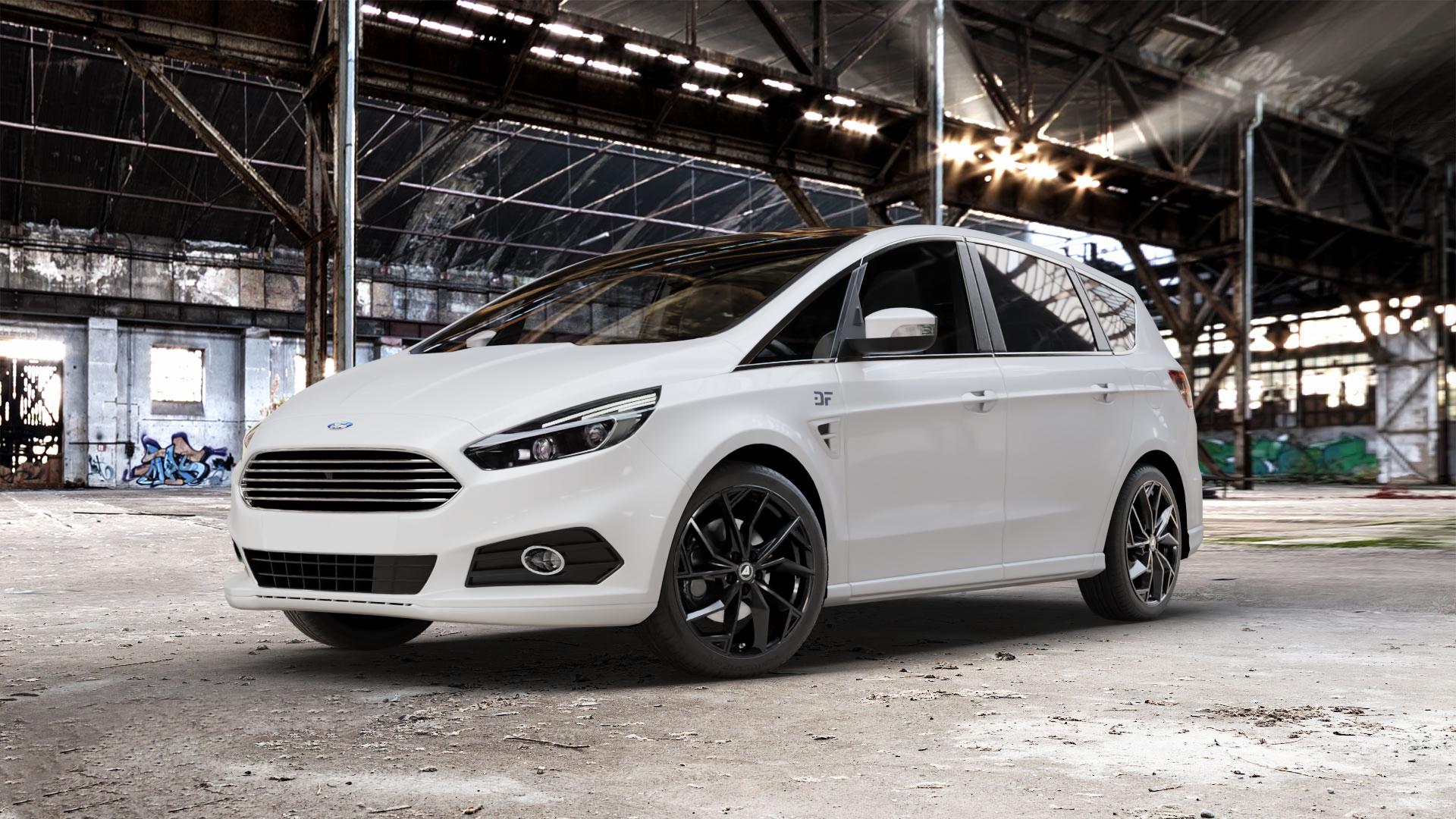 ALUTEC ADX.02 diamant-schwarz Felge mit Reifen in 19Zoll Winterfelge Alufelge auf weissem Ford S-Max Typ WA6 Facelift (15->) ⬇️ mit 15mm Tieferlegung ⬇️ Old Industrial Hall_max_5300mm_2024 Frontansicht_1