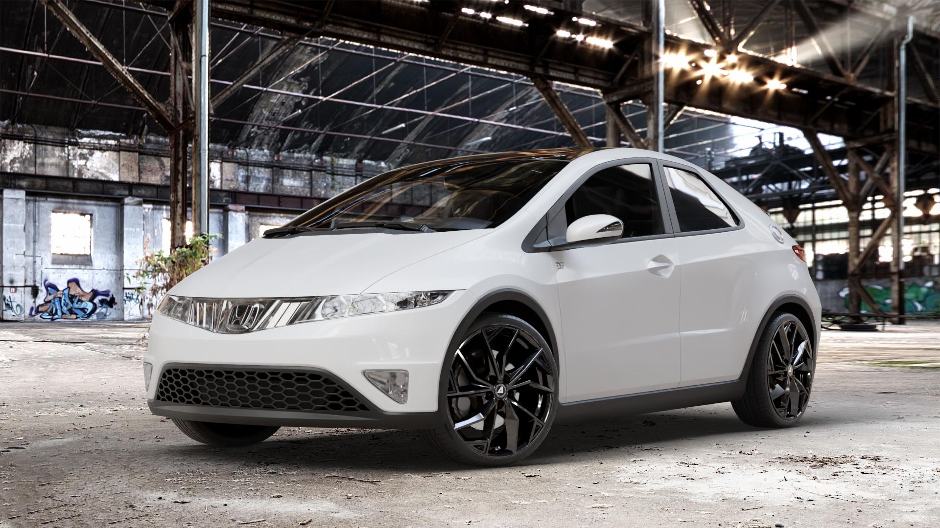 ALUTEC ADX.02 diamant-schwarz Felge mit Reifen in 19Zoll Winterfelge Alufelge auf weissem Honda Civic 8 Dreitürer (FN) ⬇️ mit 15mm Tieferlegung ⬇️ Old Industrial Hall_max_4400mm_2024 Frontansicht_1