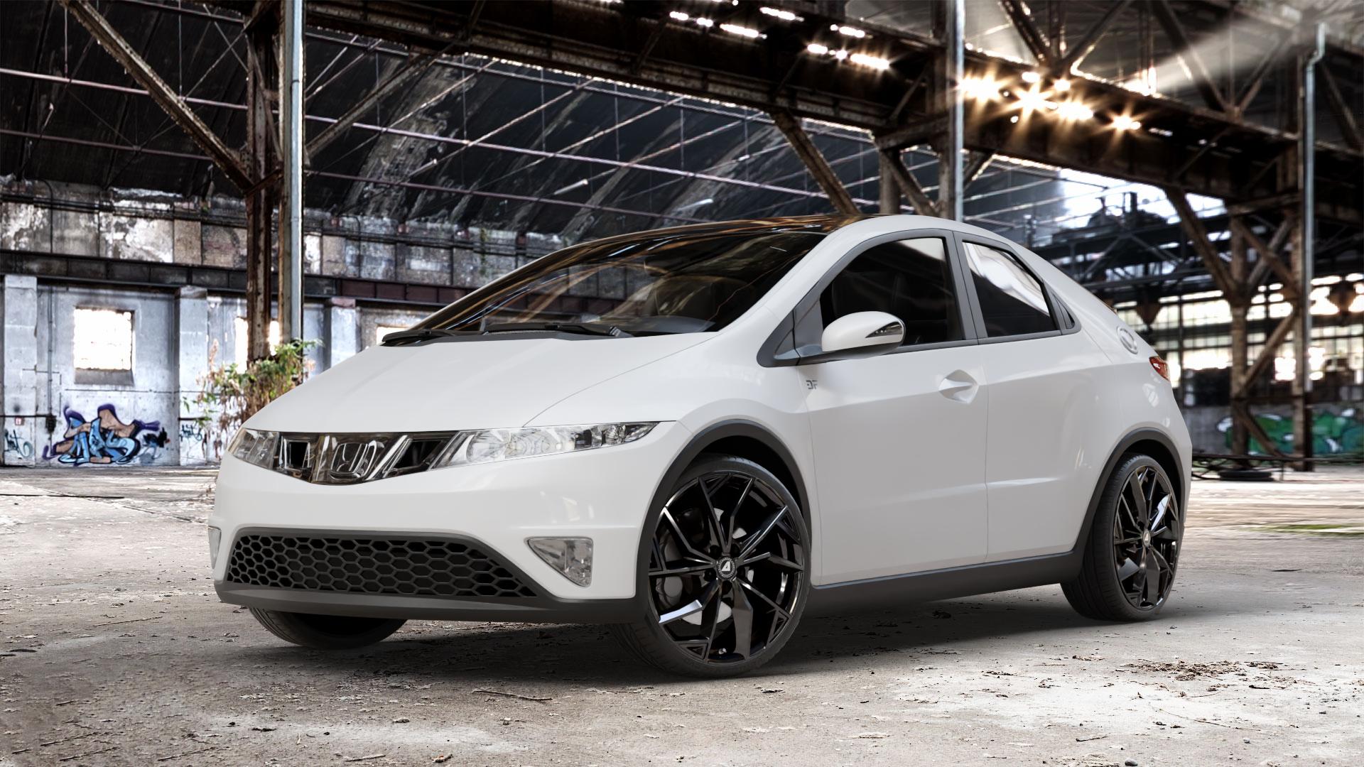 ALUTEC ADX.02 diamant-schwarz Felge mit Reifen in 19Zoll Winterfelge Alufelge auf weissem Honda Civic 8 Fünftürer (FK) 1,4l V-Tec (FK1) 73kW (99 PS) ⬇️ mit 15mm Tieferlegung ⬇️ Old Industrial Hall_max_4400mm_2024 Frontansicht_1