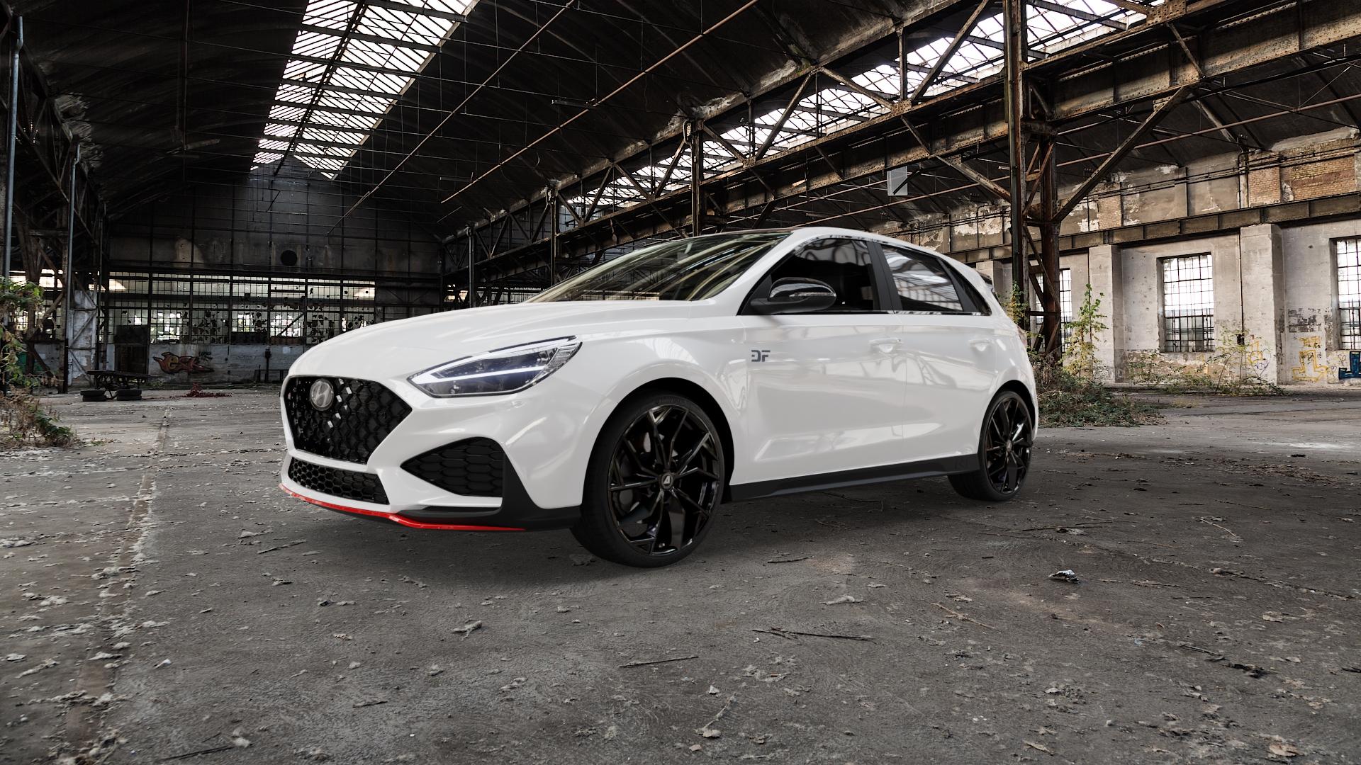 ALUTEC ADX.02 diamant-schwarz Felge mit Reifen in 19Zoll Winterfelge Alufelge auf weissem Hyundai i30 Typ PDE Facelift 2,0l T-GDI 206kW N (280 PS) ⬇️ mit 15mm Tieferlegung ⬇️ Old Industrial Hall_max5000mm_2022 Frontansicht_1