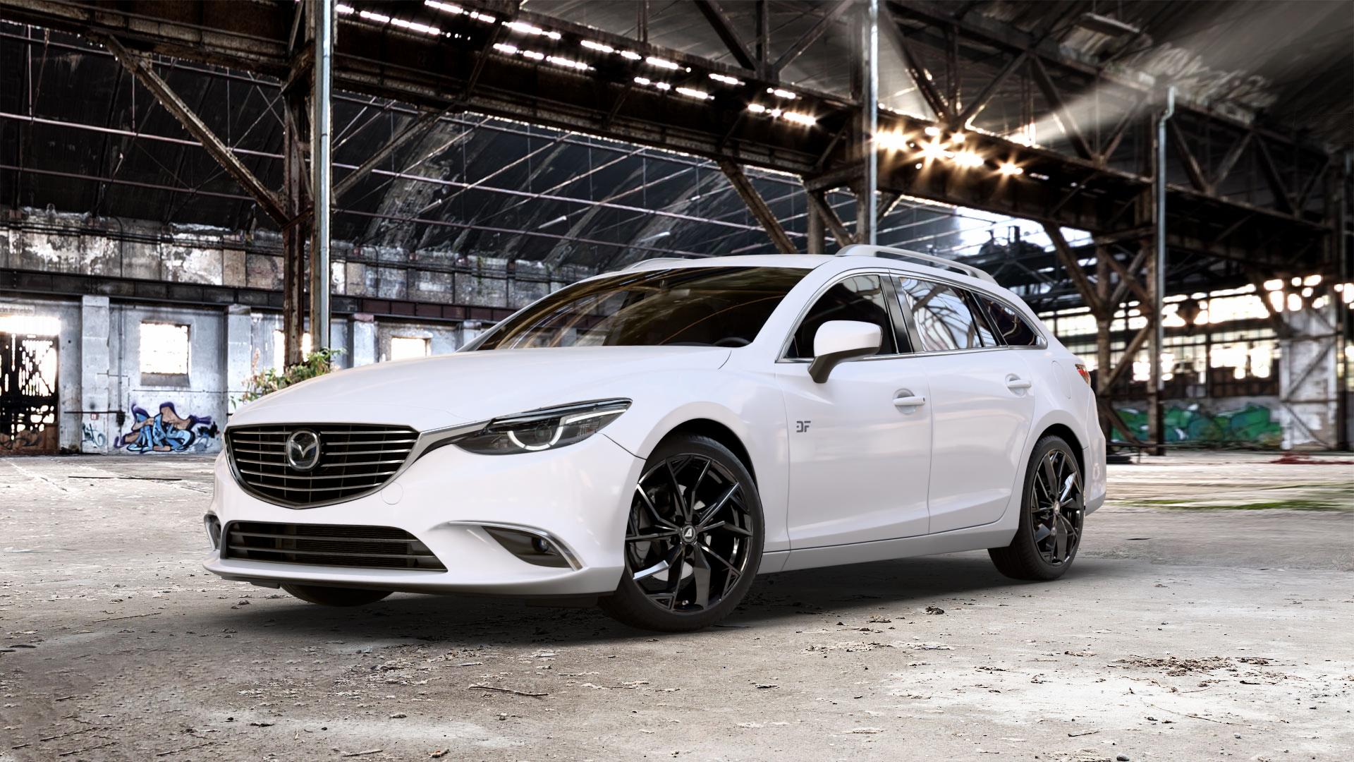 ALUTEC ADX.02 diamant-schwarz Felge mit Reifen in 19Zoll Winterfelge Alufelge auf weissem Mazda 6 III (12-15) Sport Kombi (GJ/GH) (15-18) (GH) Facelift (18-) (GJ) ⬇️ mit 15mm Tieferlegung ⬇️ Old Industrial Hall_max_5300mm_2024 Frontansicht_1