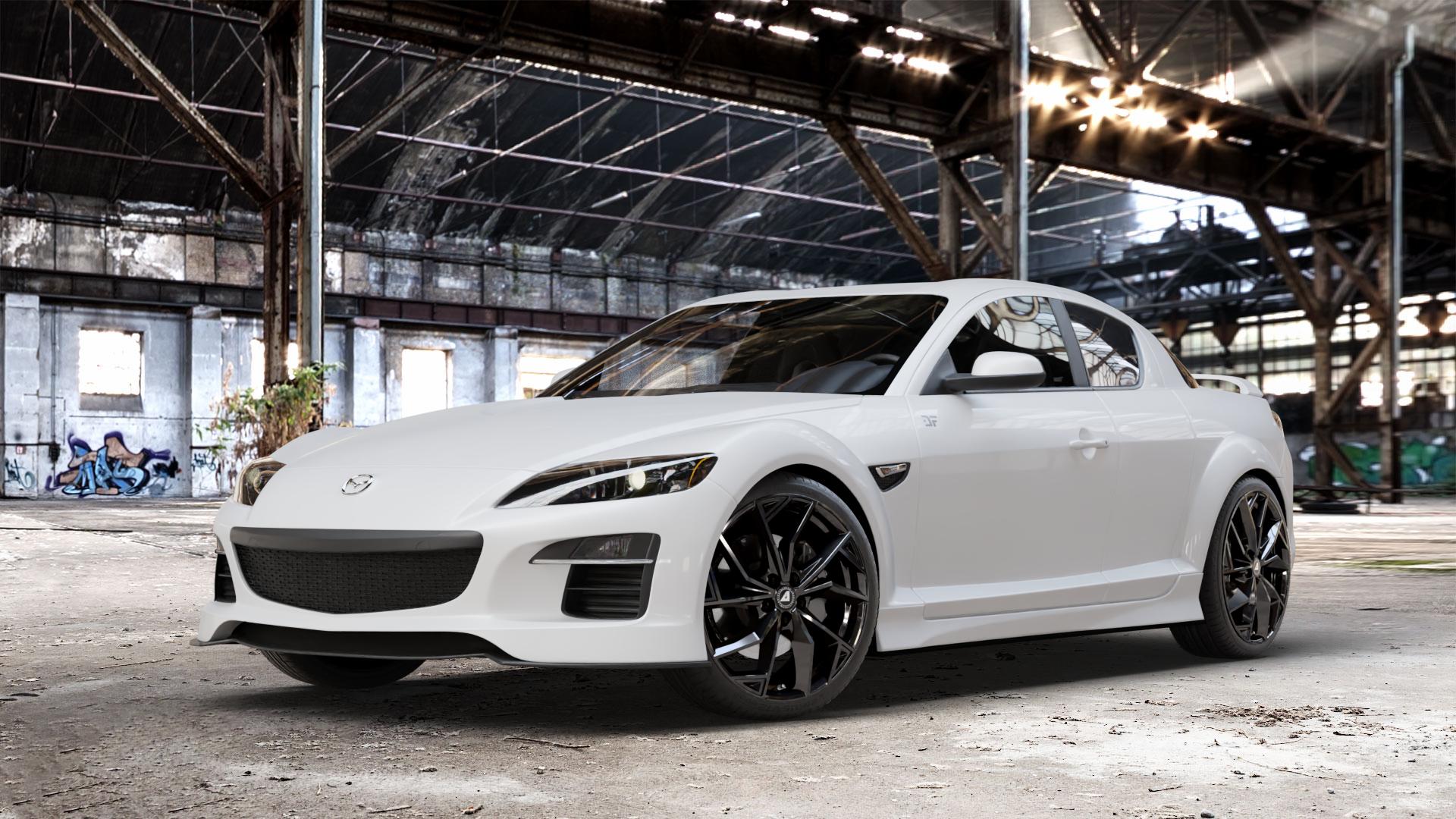 ALUTEC ADX.02 diamant-schwarz Felge mit Reifen in 19Zoll Winterfelge Alufelge auf weissem Mazda RX-8 ⬇️ mit 15mm Tieferlegung ⬇️ Old Industrial Hall_max_4400mm_2024 Frontansicht_1