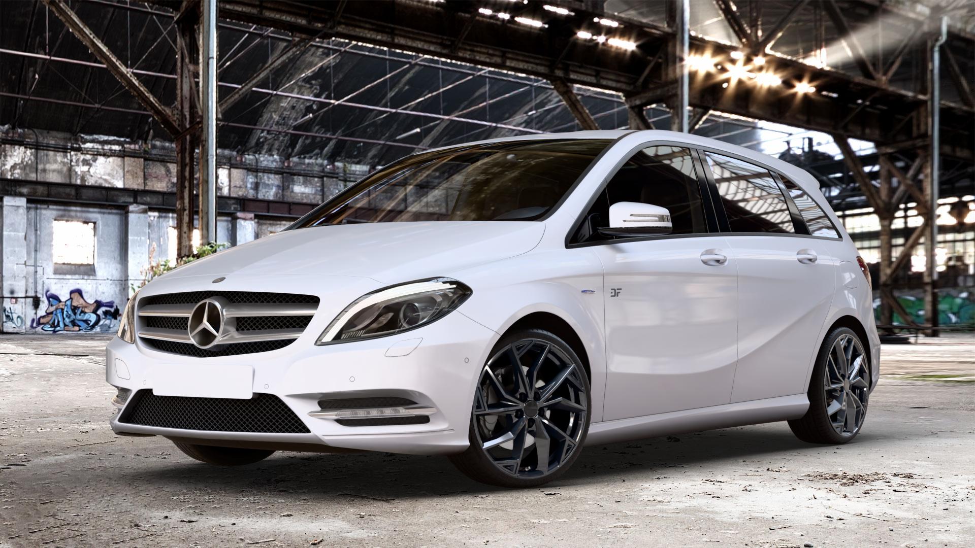 ALUTEC ADX.02 diamant-schwarz Felge mit Reifen in 19Zoll Winterfelge Alufelge auf weissem Mercedes B-Klasse Typ W246 ⬇️ mit 15mm Tieferlegung ⬇️ Old Industrial Hall_max_4400mm_2024 Frontansicht_1