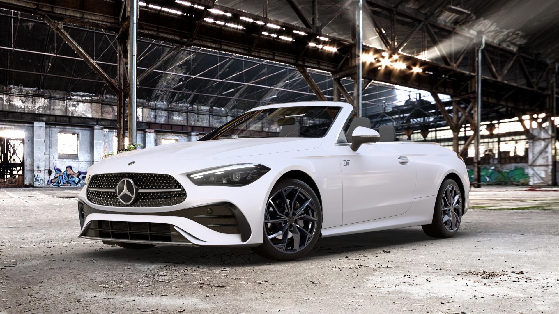 ALUTEC ADX.02 diamant-schwarz Felge mit Reifen in 19Zoll Winterfelge Alufelge auf weissem Mercedes CLE Typ C236 Cabrio 2,0l 180 125kW Mild-Hybrid (170 PS) 200 150kW (204 4Matic 220d 145kW (197 300 190kW (258 3,0l 450 280kW (381 AMG 53 330kW (449 ⬇️ mit 15mm Tieferlegung ⬇️ Old Industrial Hall_max_5300mm_2024 Frontansicht_1