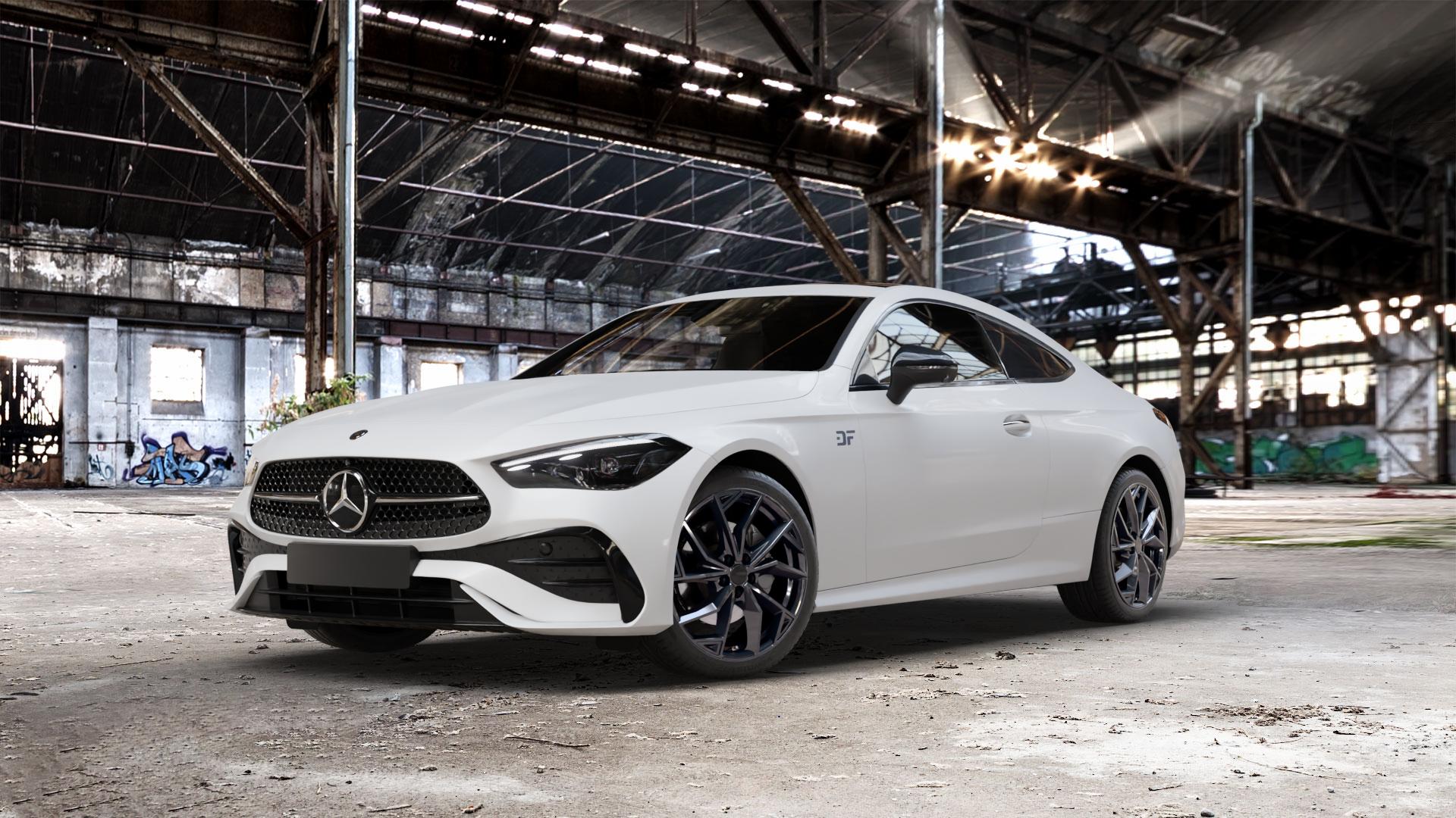 ALUTEC ADX.02 diamant-schwarz Felge mit Reifen in 19Zoll Winterfelge Alufelge auf weissem Mercedes CLE Typ C236 Coupe ⬇️ mit 15mm Tieferlegung ⬇️ Old Industrial Hall_max_5300mm_2024 Frontansicht_1