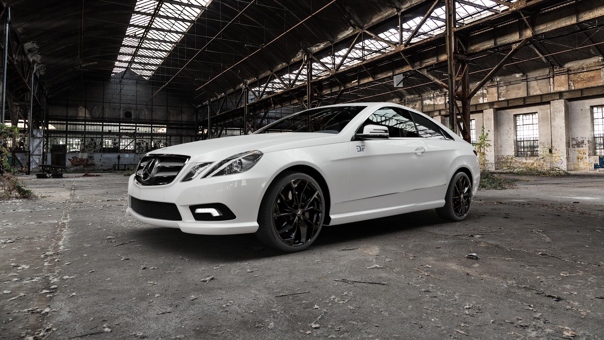 ALUTEC ADX.02 diamant-schwarz Felge mit Reifen in 19Zoll Winterfelge Alufelge auf weissem Mercedes E-Klasse Typ C207 Coupe ⬇️ mit 15mm Tieferlegung ⬇️ Old Industrial Hall_max5000mm_2022 Frontansicht_1
