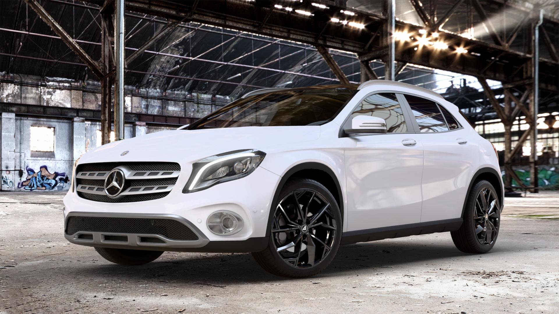 ALUTEC ADX.02 diamant-schwarz Felge mit Reifen in 19Zoll Winterfelge Alufelge auf weissem Mercedes GLA-Klasse Typ X156 Facelift ⬇️ mit 15mm Tieferlegung ⬇️ Old Industrial Hall_max_4400mm_2024 Frontansicht_1