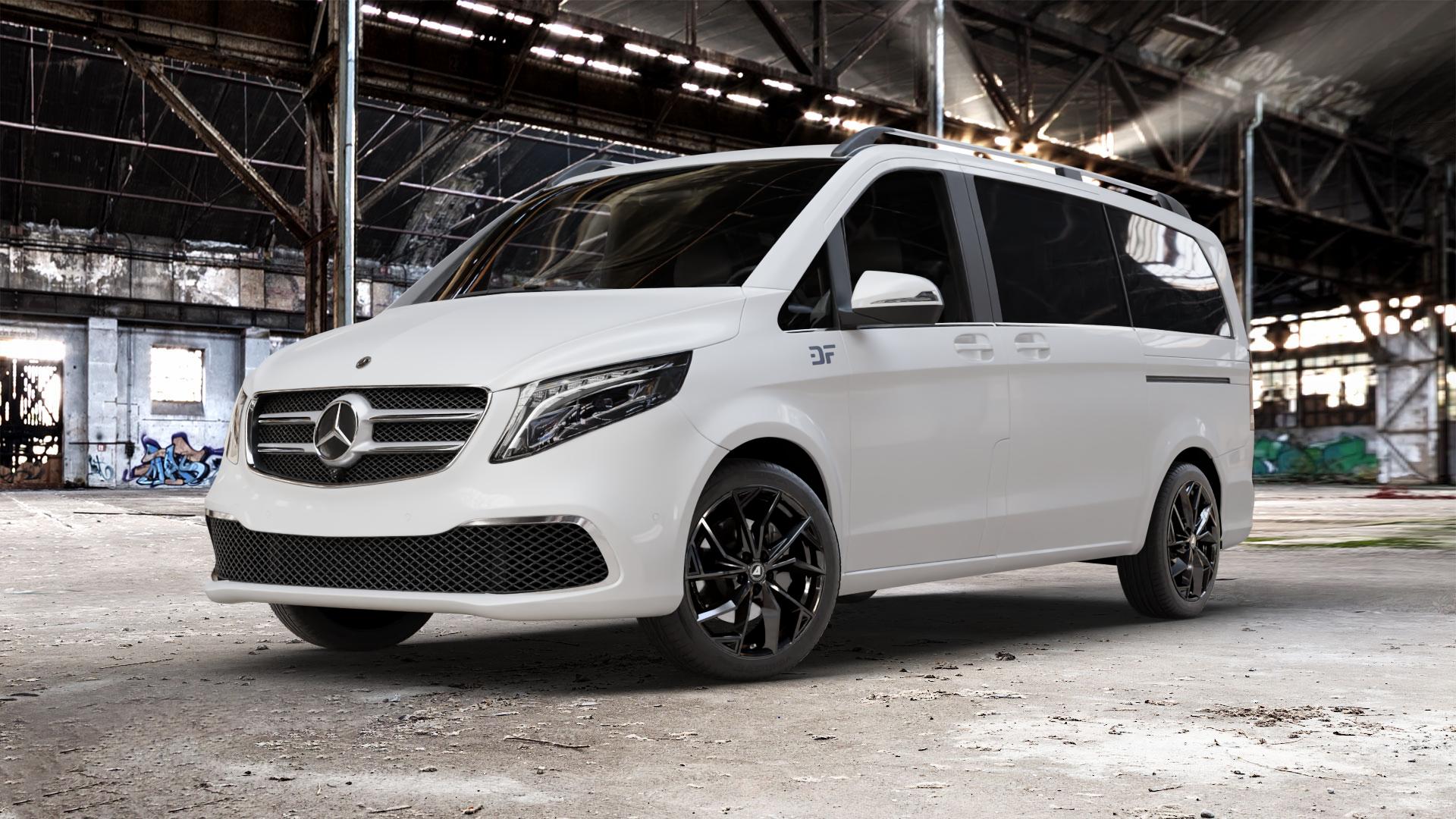 ALUTEC ADX.02 diamant-schwarz Felge mit Reifen in 19Zoll Winterfelge Alufelge auf weissem Mercedes V-Klasse Typ W447 Facelift Marco Polo Vito Tourer ⬇️ mit 15mm Tieferlegung ⬇️ Old Industrial Hall_max_5300mm_2024 Frontansicht_1