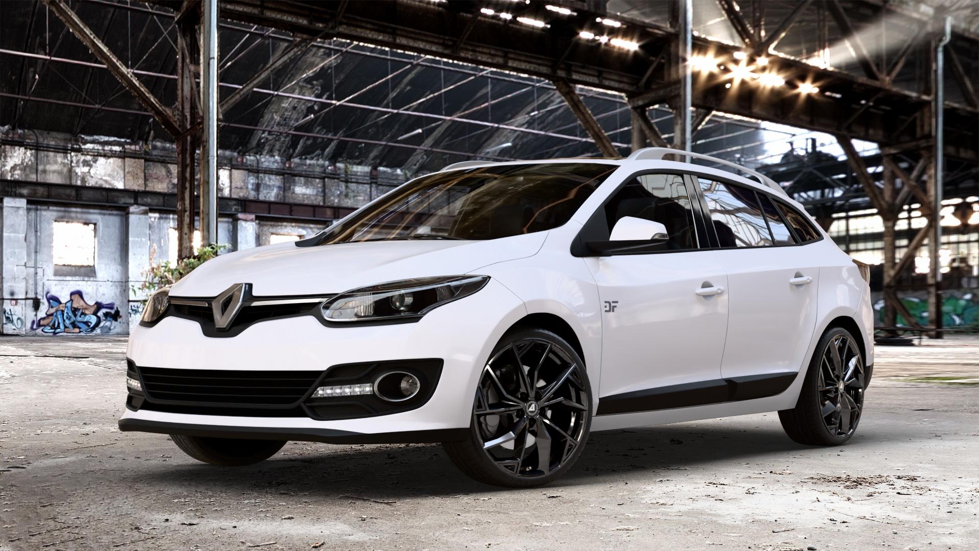 ALUTEC ADX.02 diamant-schwarz Felge mit Reifen in 19Zoll Winterfelge Alufelge auf weissem Renault Megane III Grandtour Typ Z ⬇️ mit 15mm Tieferlegung ⬇️ Old Industrial Hall_max_4400mm_2024 Frontansicht_1