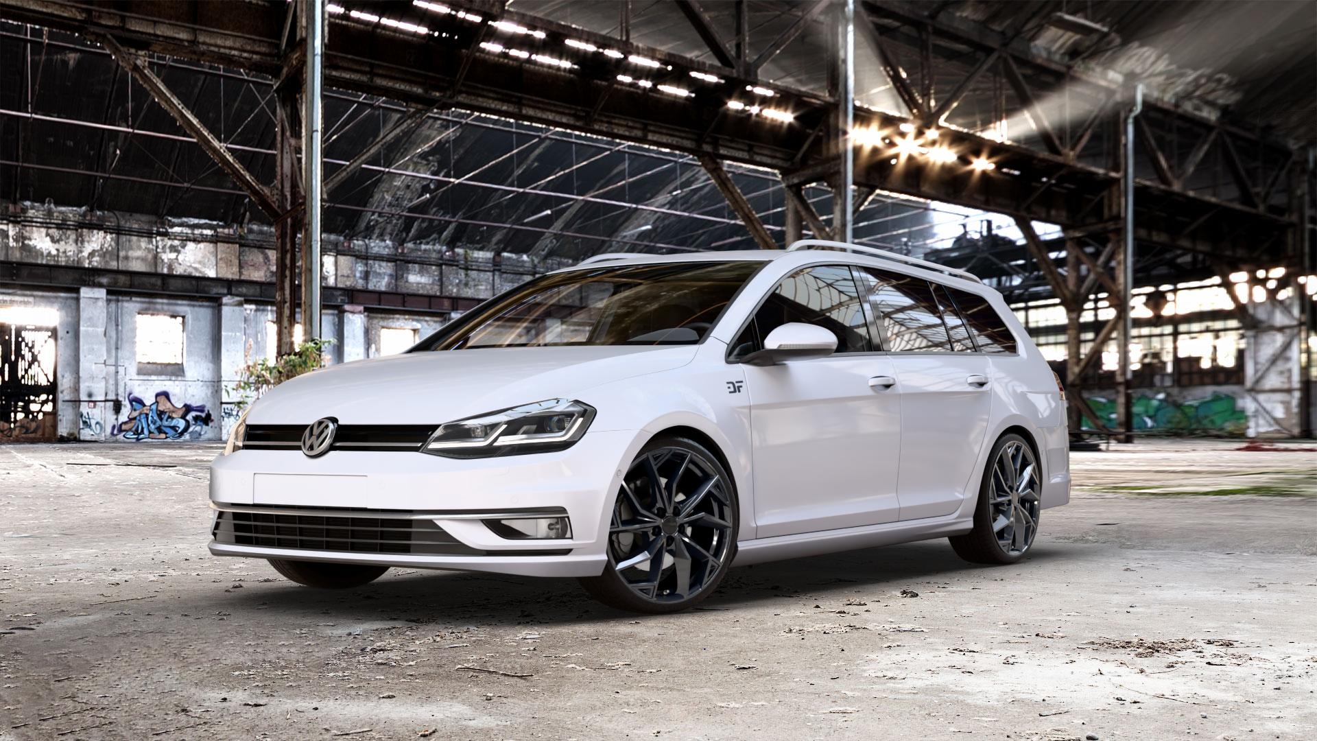 ALUTEC ADX.02 diamant-schwarz Felge mit Reifen in 19Zoll Winterfelge Alufelge auf weissem unilack Volkswagen (VW) Golf 7 Variant Facelift ⬇️ mit 15mm Tieferlegung ⬇️ Old Industrial Hall_max_5300mm_2024 Frontansicht_1