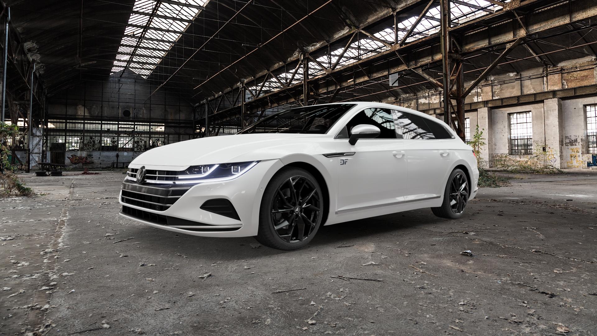 ALUTEC ADX.02 diamant-schwarz Felge mit Reifen in 19Zoll Winterfelge Alufelge auf weissem Volkswagen (VW) Arteon Shootingbrake Typ 3H ⬇️ mit 15mm Tieferlegung ⬇️ Old Industrial Hall_max5000mm_2022 Frontansicht_1