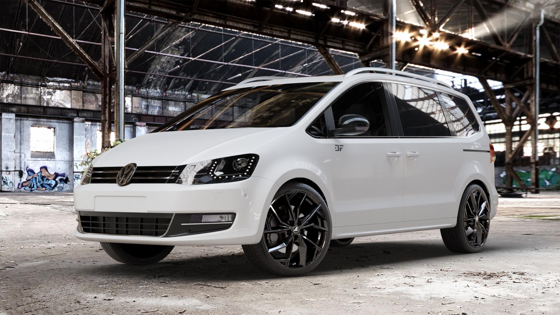 ALUTEC ADX.02 diamant-schwarz Felge mit Reifen in 19Zoll Winterfelge Alufelge auf weissem Volkswagen (VW) Sharan III Typ 7N (15->) ⬇️ mit 15mm Tieferlegung ⬇️ Old Industrial Hall_max_4400mm_2024 Frontansicht_1