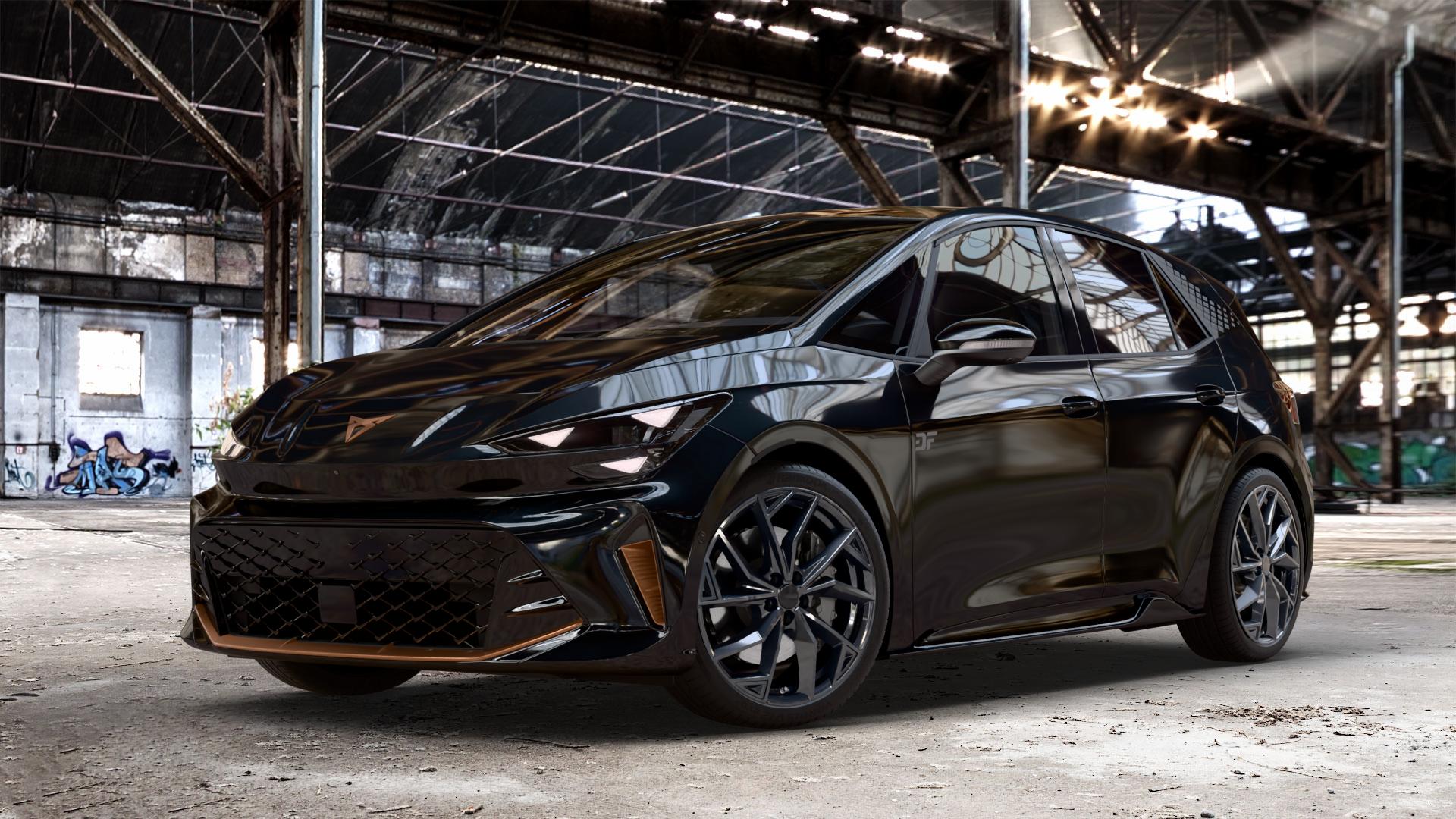 ALUTEC ADX.02 diamant-schwarz Felge mit Reifen in 20Zoll Winterfelge Alufelge auf metallic schwarzem Cupra Born Facelift Typ K1 ⬇️ mit 15mm Tieferlegung ⬇️ Old Industrial Hall_max_4400mm_2024 Frontansicht_1