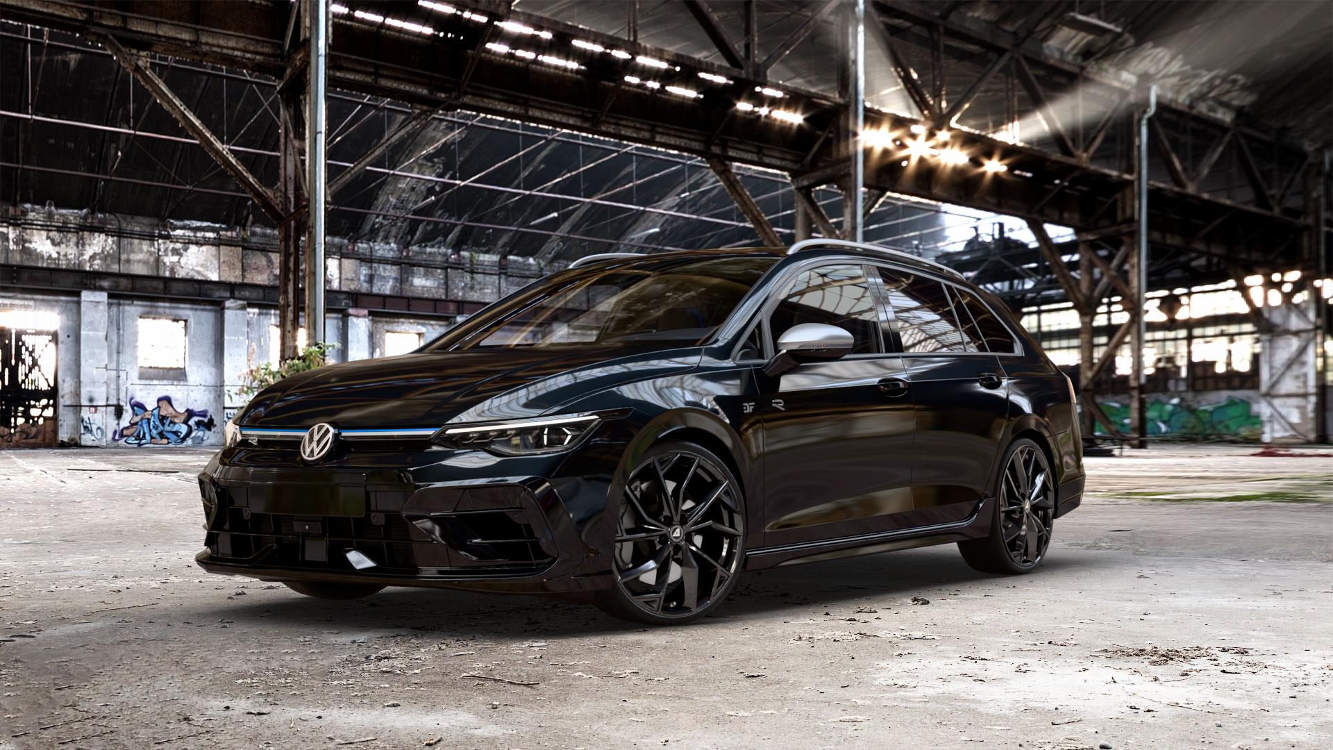 ALUTEC ADX.02 diamant-schwarz Felge mit Reifen in 20Zoll Winterfelge Alufelge auf schwarzem Volkswagen (VW) Golf 8 Variant Facelift 2,0l R 4Motion 245kW (333 PS) ⬇️ mit 15mm Tieferlegung ⬇️ Old Industrial Hall_max_5300mm_2024 Frontansicht_1