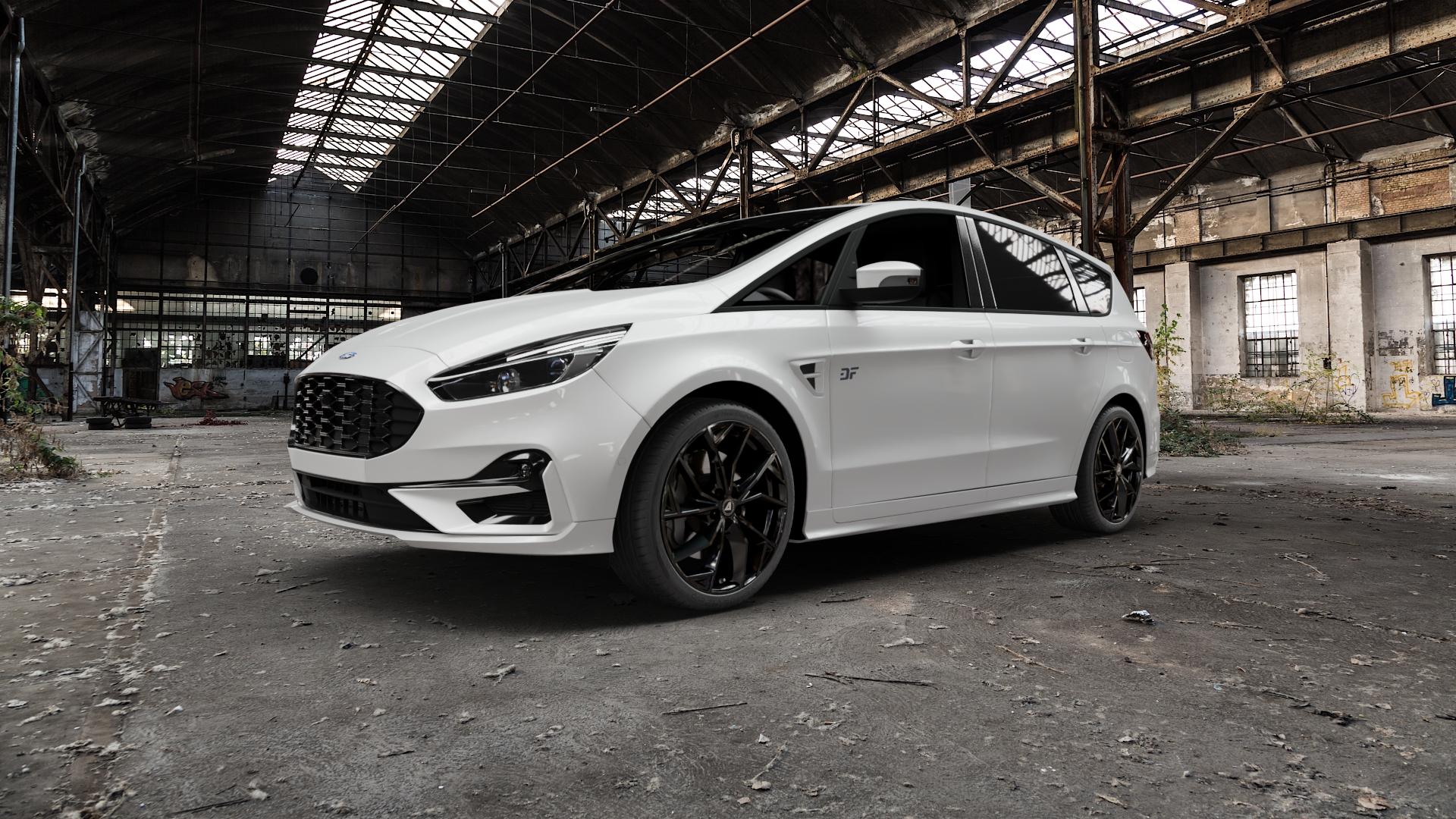 ALUTEC ADX.02 diamant-schwarz Felge mit Reifen in 20Zoll Winterfelge Alufelge auf weissem Ford S-Max Typ WAH6 ⬇️ mit 15mm Tieferlegung ⬇️ Old Industrial Hall_max5000mm_2022 Frontansicht_1