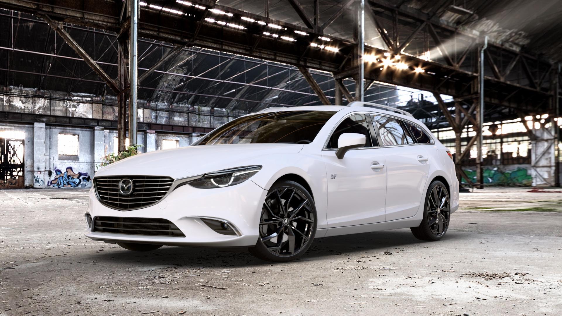 ALUTEC ADX.02 diamant-schwarz Felge mit Reifen in 20Zoll Winterfelge Alufelge auf weissem Mazda 6 III (12-15) Sport Kombi (GJ/GH) (15-18) (GH) Facelift (18-) (GJ) ⬇️ mit 15mm Tieferlegung ⬇️ Old Industrial Hall_max_5300mm_2024 Frontansicht_1