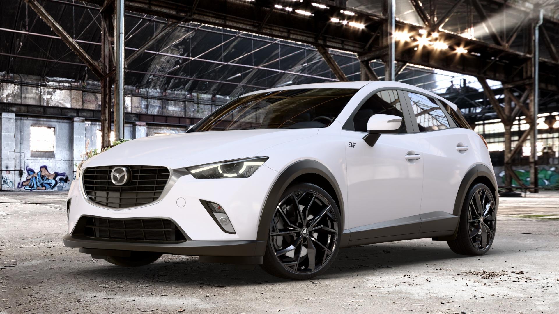 ALUTEC ADX.02 diamant-schwarz Felge mit Reifen in 20Zoll Winterfelge Alufelge auf weissem Mazda CX-3 Typ DJ1 Facelift ⬇️ mit 15mm Tieferlegung ⬇️ Old Industrial Hall_max_4400mm_2024 Frontansicht_1