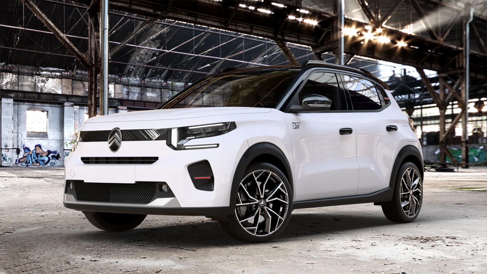 ALUTEC ADX.02 diamant-schwarz frontpoliert Felge mit Reifen silber in 18Zoll Winterfelge Alufelge auf weissem Citroen C3 IV 1,2l PureTech 100 74kW (101 PS) ⬇️ mit 15mm Tieferlegung ⬇️ Old Industrial Hall_max_4400mm_2024 Frontansicht_1