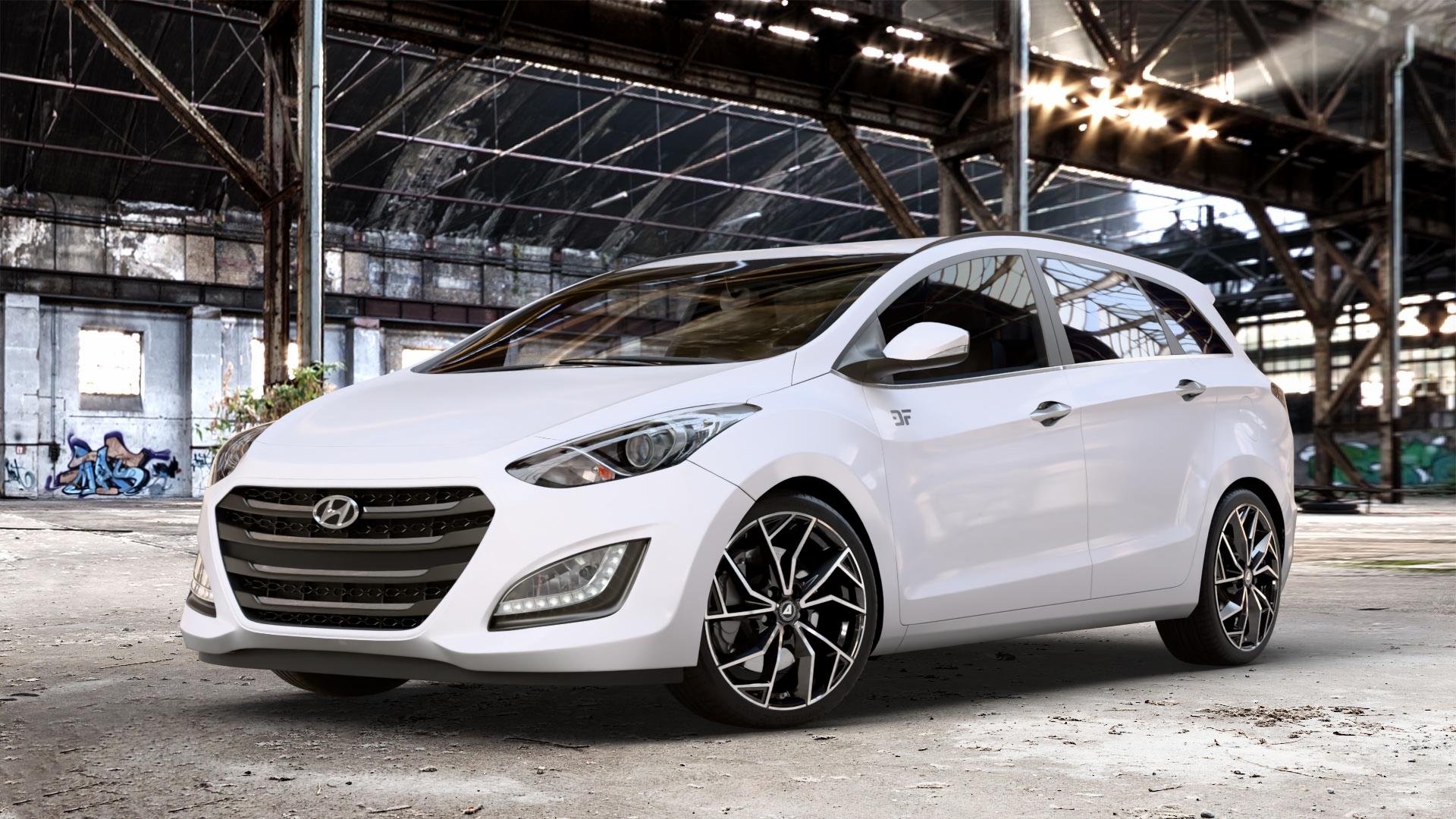 ALUTEC ADX.02 diamant-schwarz frontpoliert Felge mit Reifen silber in 18Zoll Winterfelge Alufelge auf weissem Hyundai i30 Typ FDH Kombi GDH Facelift ⬇️ mit 15mm Tieferlegung ⬇️ Old Industrial Hall_max_4400mm_2024 Frontansicht_1