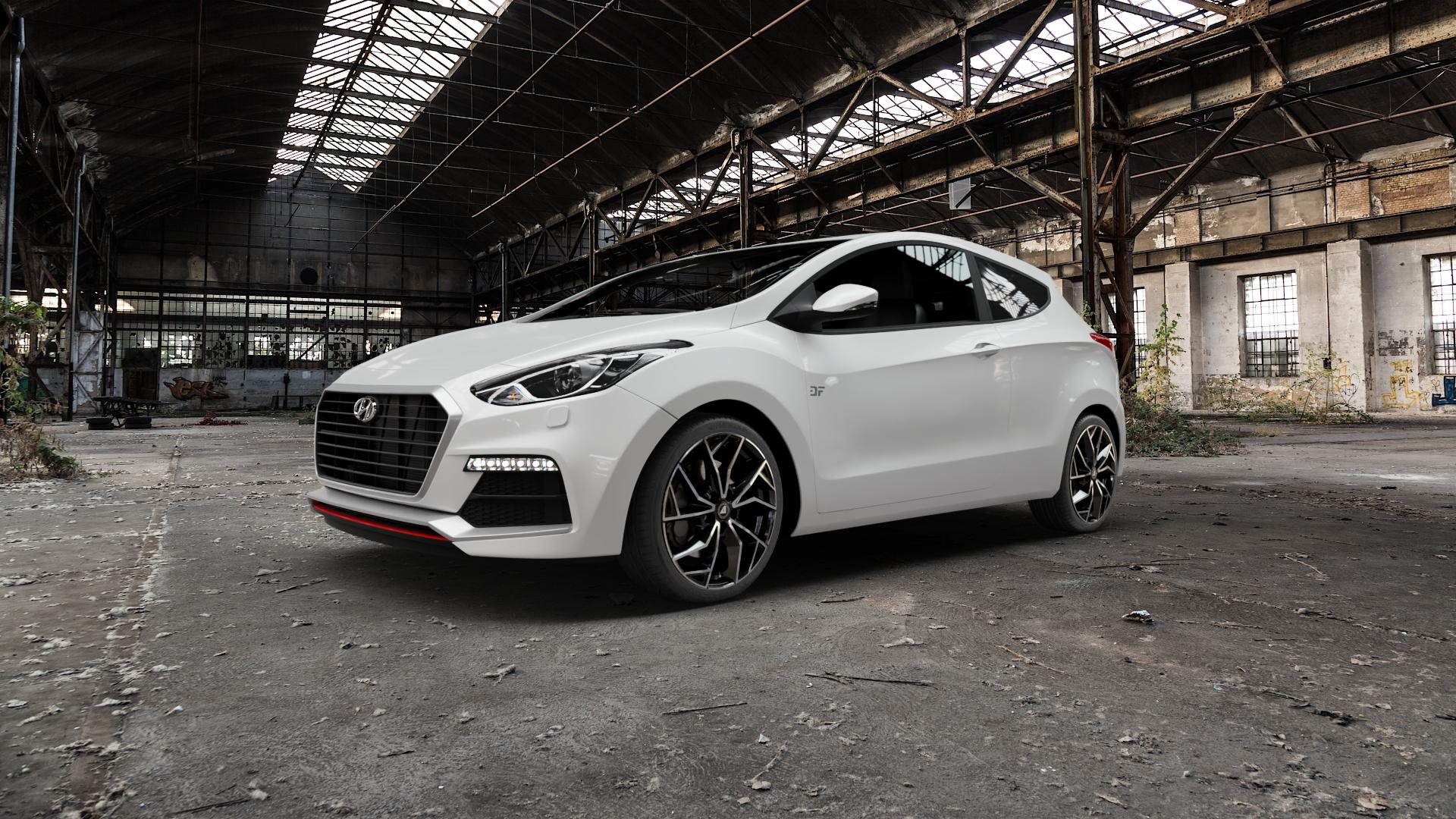 ALUTEC ADX.02 diamant-schwarz frontpoliert Felge mit Reifen silber in 18Zoll Winterfelge Alufelge auf weissem Hyundai i30 Typ GDH Coupe Facelift ⬇️ mit 15mm Tieferlegung ⬇️ Old Industrial Hall_max5000mm_2022 Frontansicht_1