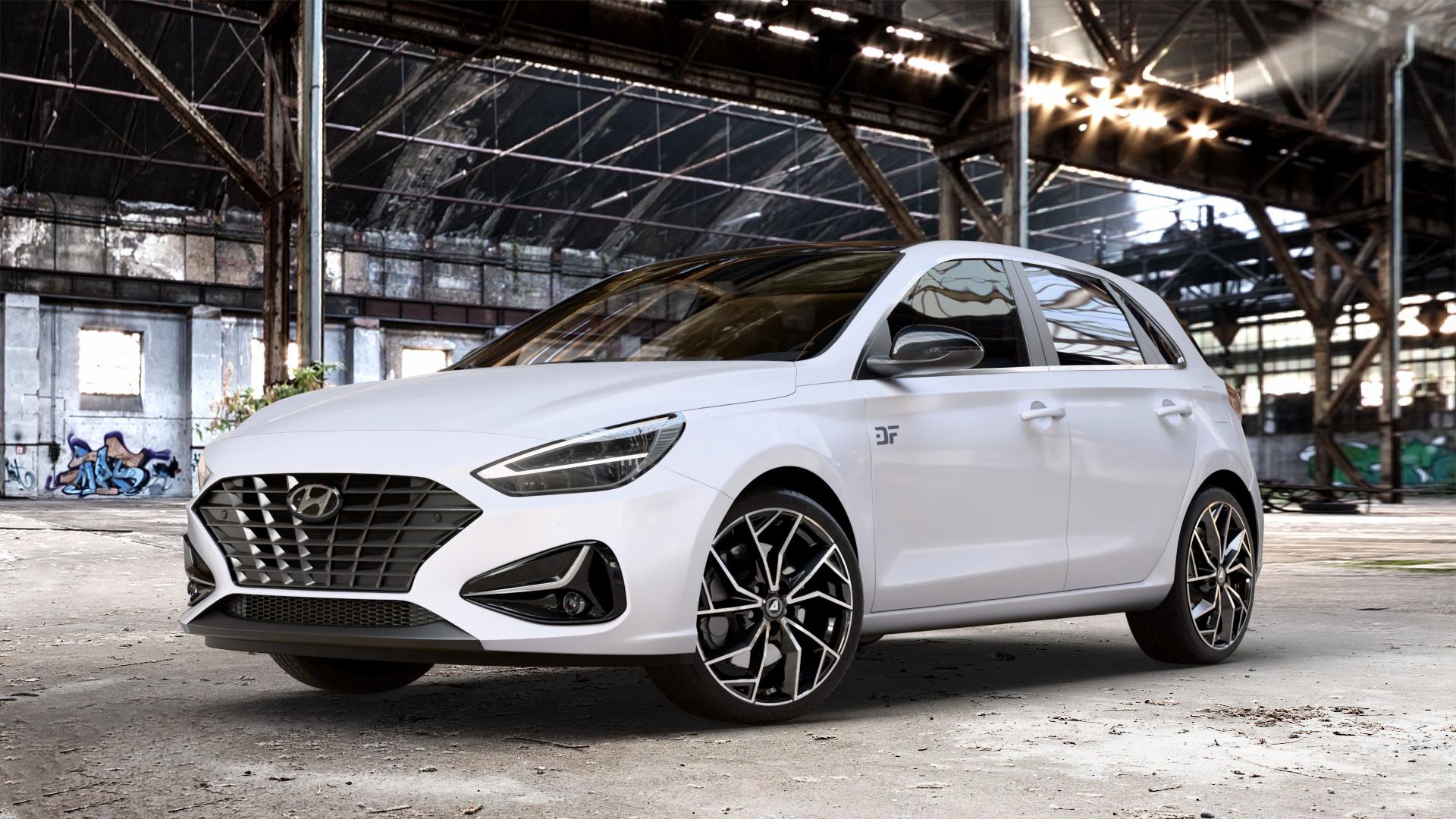 ALUTEC ADX.02 diamant-schwarz frontpoliert Felge mit Reifen silber in 18Zoll Winterfelge Alufelge auf weissem Hyundai i30 Typ PDE Facelift 1,0l T-GDI 88kW Mild-Hybrid (120 PS) 1,5l 117kW (159 81kW (110 1,6l CRDi 85kW (116 100kW (136 II ⬇️ mit 15mm Tieferlegung ⬇️ Old Industrial Hall_max_4400mm_2024 Frontansicht_1