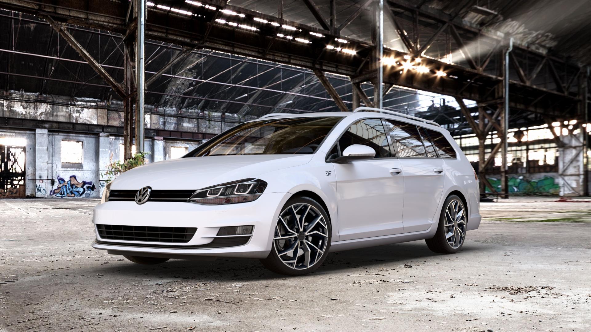 ALUTEC ADX.02 diamant-schwarz frontpoliert Felge mit Reifen silber in 18Zoll Winterfelge Alufelge auf weissem Volkswagen (VW) Golf 7 Variant ⬇️ mit 15mm Tieferlegung ⬇️ Old Industrial Hall_max_5300mm_2024 Frontansicht_1