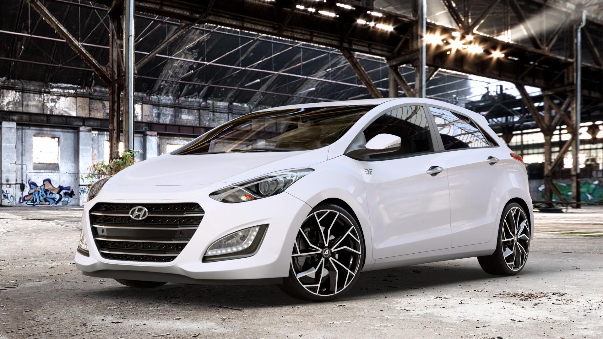 ALUTEC ADX.02 diamant-schwarz frontpoliert Felge mit Reifen silber in 19Zoll Winterfelge Alufelge auf weissem Hyundai i30 Typ GDH Facelift ⬇️ mit 15mm Tieferlegung ⬇️ Old Industrial Hall_max_4400mm_2024 Frontansicht_1