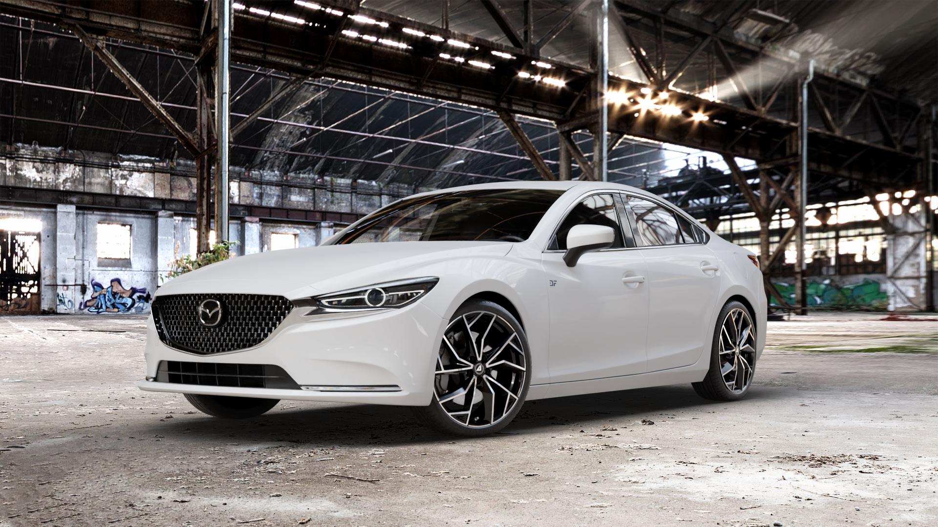 ALUTEC ADX.02 diamant-schwarz frontpoliert Felge mit Reifen silber in 20Zoll Winterfelge Alufelge auf weissem Mazda 6 III (18-) Limousine (GH) Facelift ⬇️ mit 15mm Tieferlegung ⬇️ Old Industrial Hall_max_5300mm_2024 Frontansicht_1