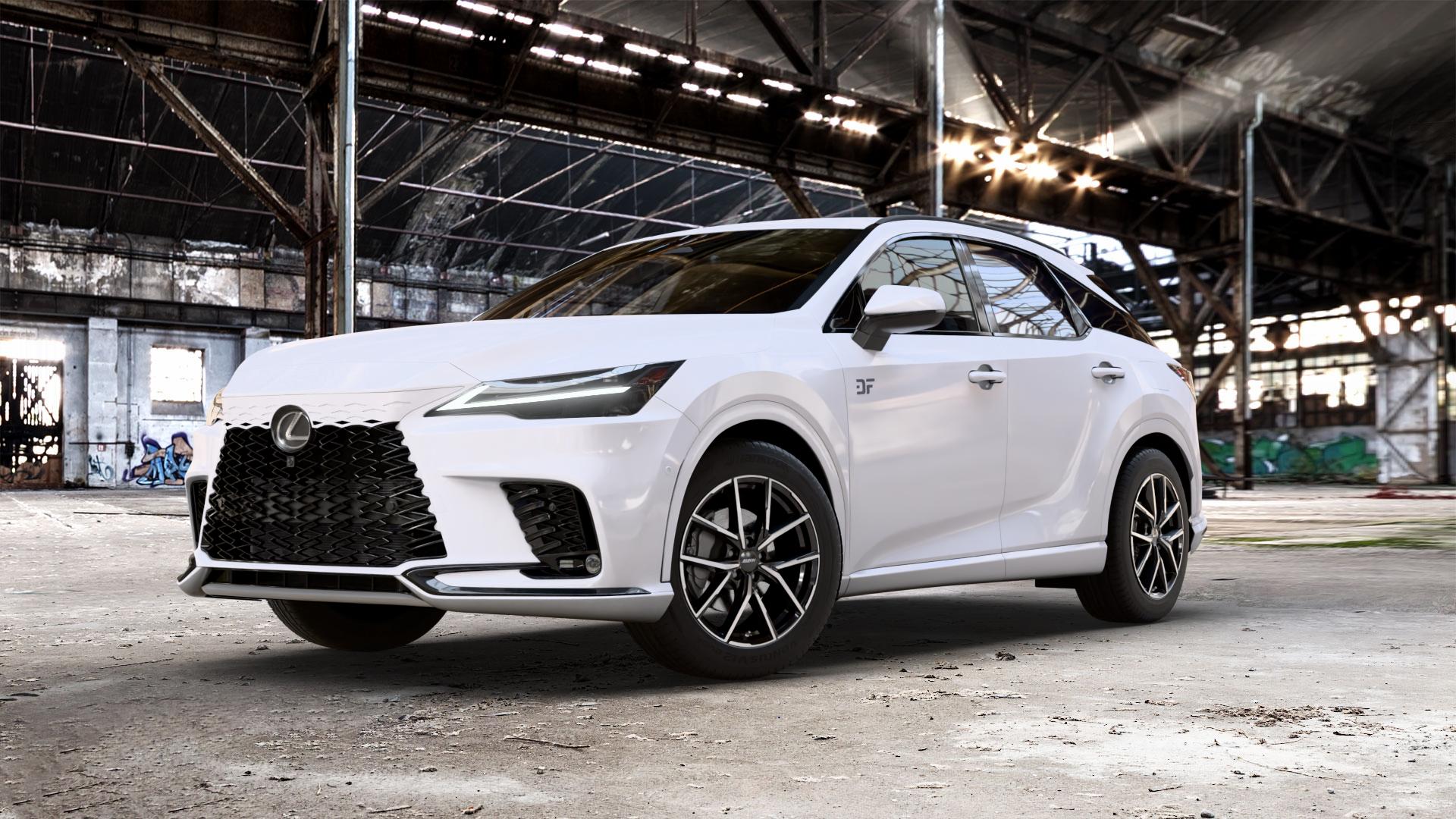 ALUTEC Aveleno diamant-schwarz frontpoliert Felge mit Reifen silber in 19Zoll Winterfelge Alufelge auf weissem Lexus RX V Typ AL3(M) 2,5l 140kW RX350H AWD (190 PS) 136kW RX450H+ (185 2,4l 200kW RX500H (272 AL3(M)-TGRE ⬇️ mit 15mm Tieferlegung ⬇️ Old Industrial Hall_max_5300mm_2024 Frontansicht_1