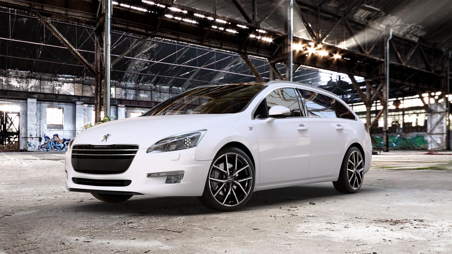 ALUTEC Aveleno diamant-schwarz frontpoliert Felge mit Reifen silber in 19Zoll Winterfelge Alufelge auf weissem Peugeot 508 Typ 8 SW ⬇️ mit 15mm Tieferlegung ⬇️ Old Industrial Hall_max_5300mm_2024 Frontansicht_1