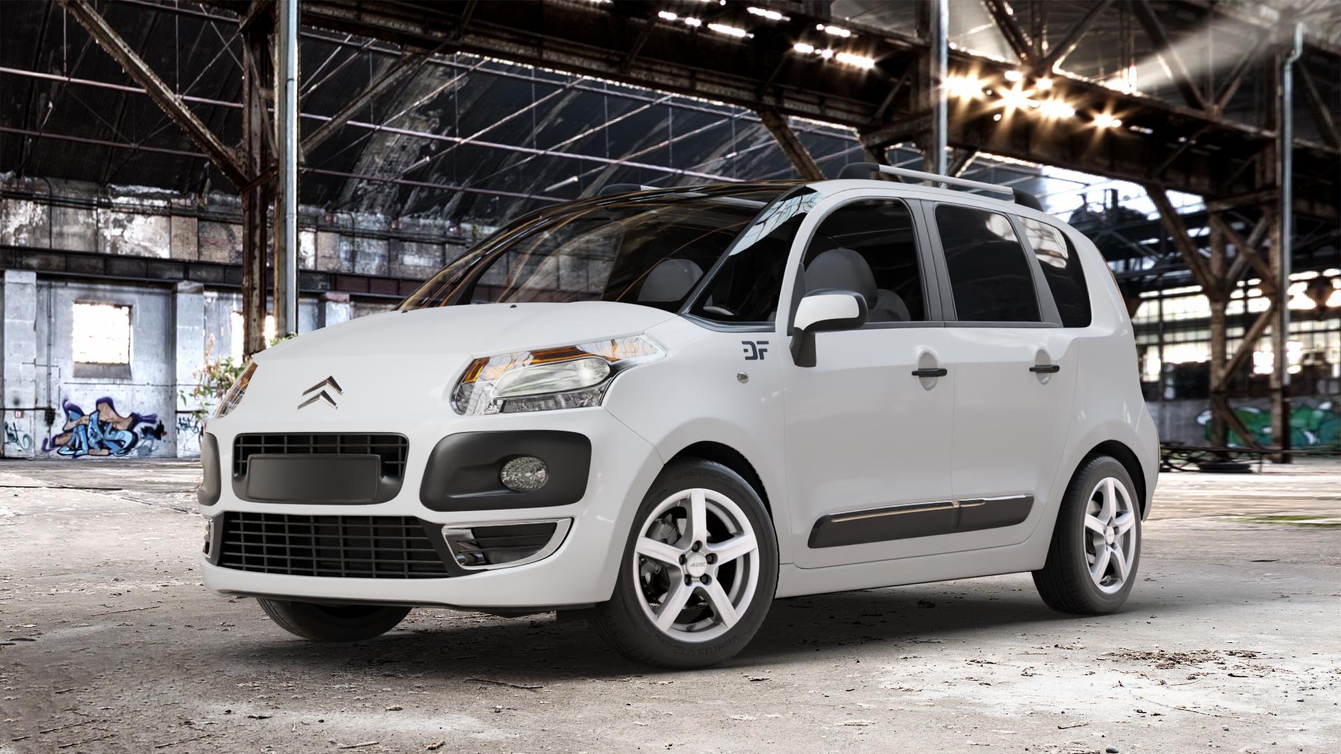 ALUTEC Grip polar-silber Felge mit Reifen in 15Zoll Winterfelge Alufelge auf weissem Citroen C3 Picasso ⬇️ mit 15mm Tieferlegung ⬇️ Old Industrial Hall_max_4400mm_2024 Frontansicht_1