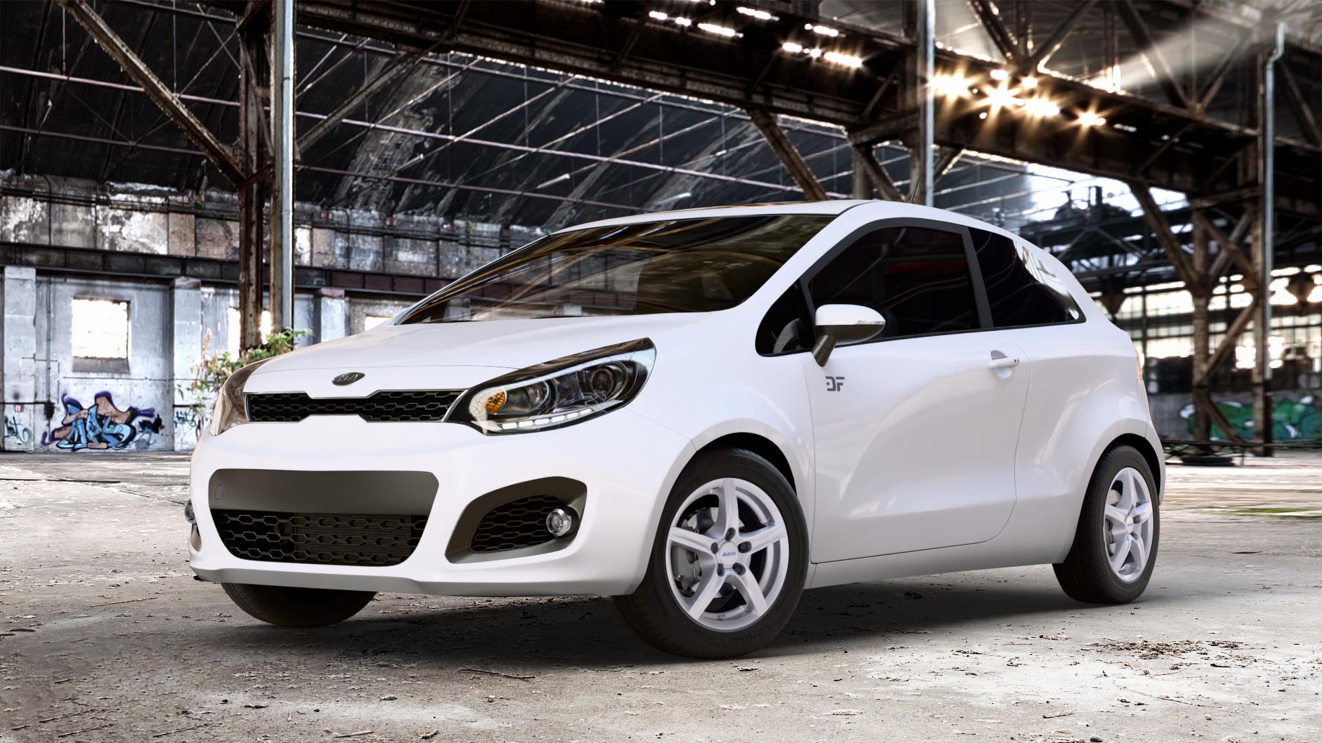 ALUTEC Grip polar-silber Felge mit Reifen in 15Zoll Winterfelge Alufelge auf weissem Kia Rio III Typ UB ⬇️ mit 15mm Tieferlegung ⬇️ Old Industrial Hall_max_4400mm_2024 Frontansicht_1