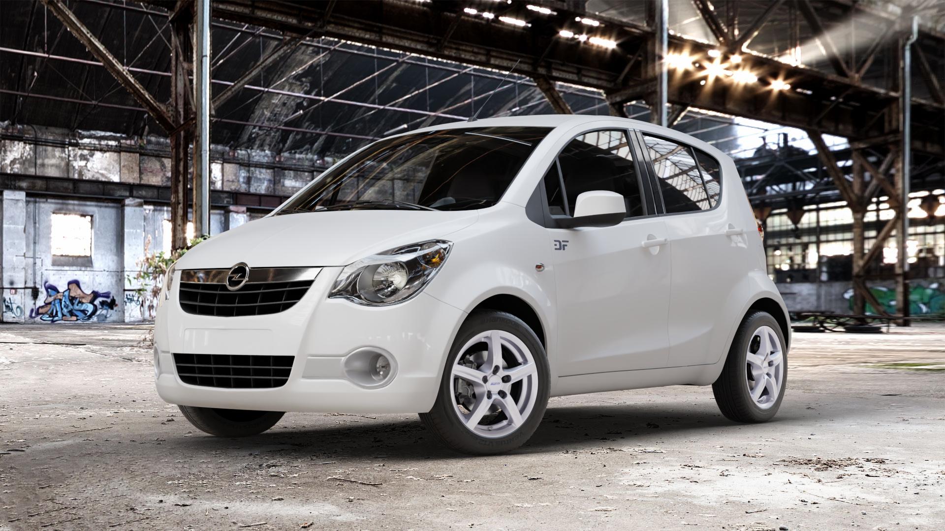 ALUTEC Grip polar-silber Felge mit Reifen in 15Zoll Winterfelge Alufelge auf weissem Opel Agila Typ H-B ⬇️ mit 15mm Tieferlegung ⬇️ Old Industrial Hall_max_4400mm_2024 Frontansicht_1